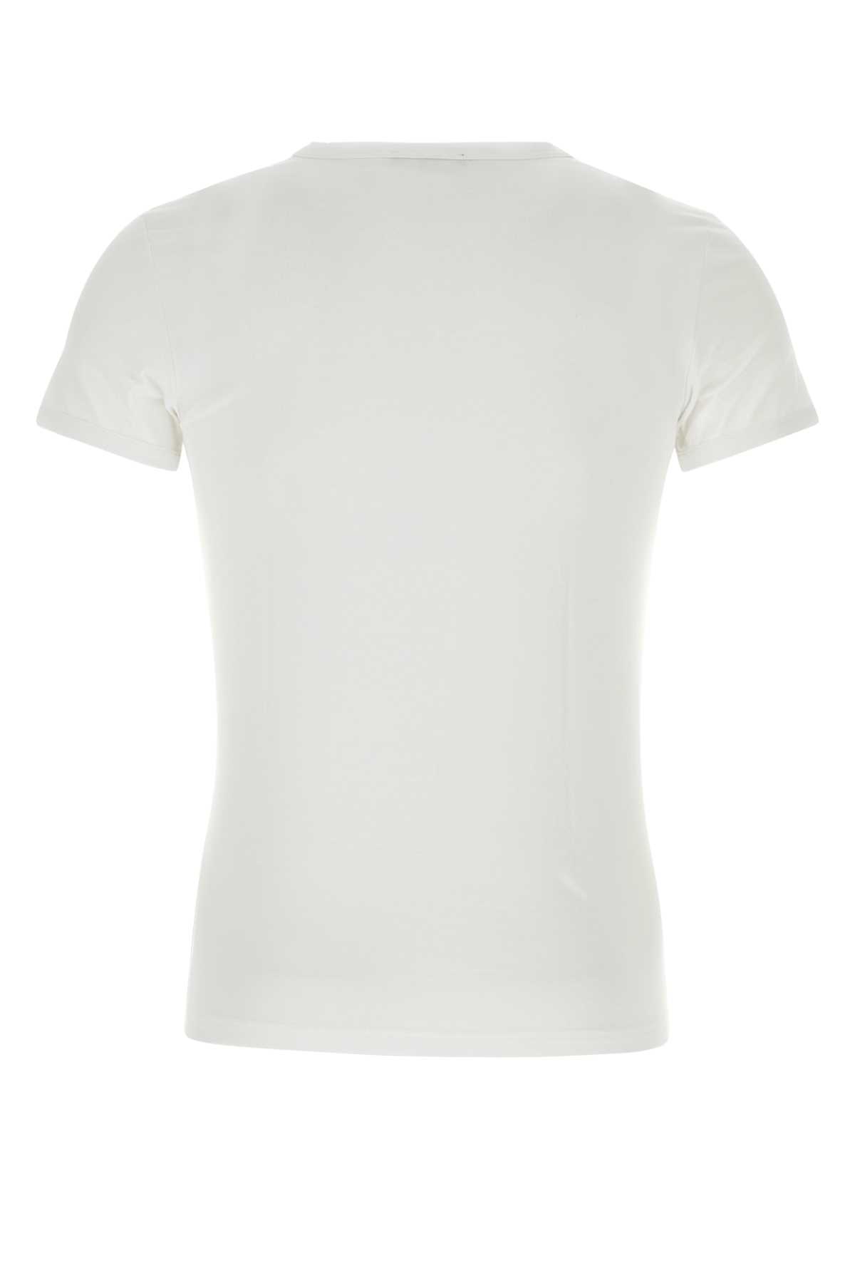 Shop Versace White Cotton Stretch T-shirt In Opticalwhite