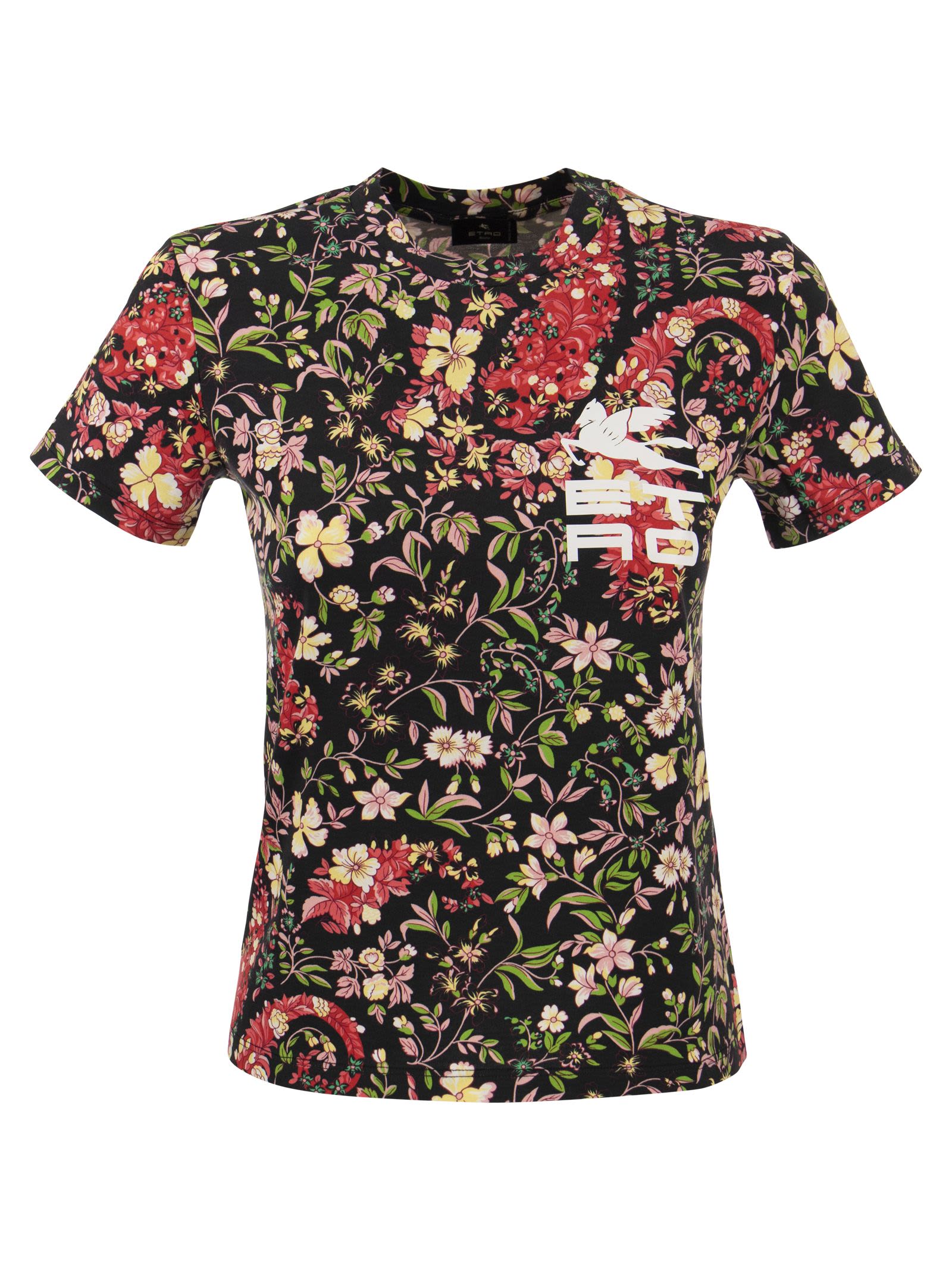 Paisley Floral T-shirt With Etro Cube Logo