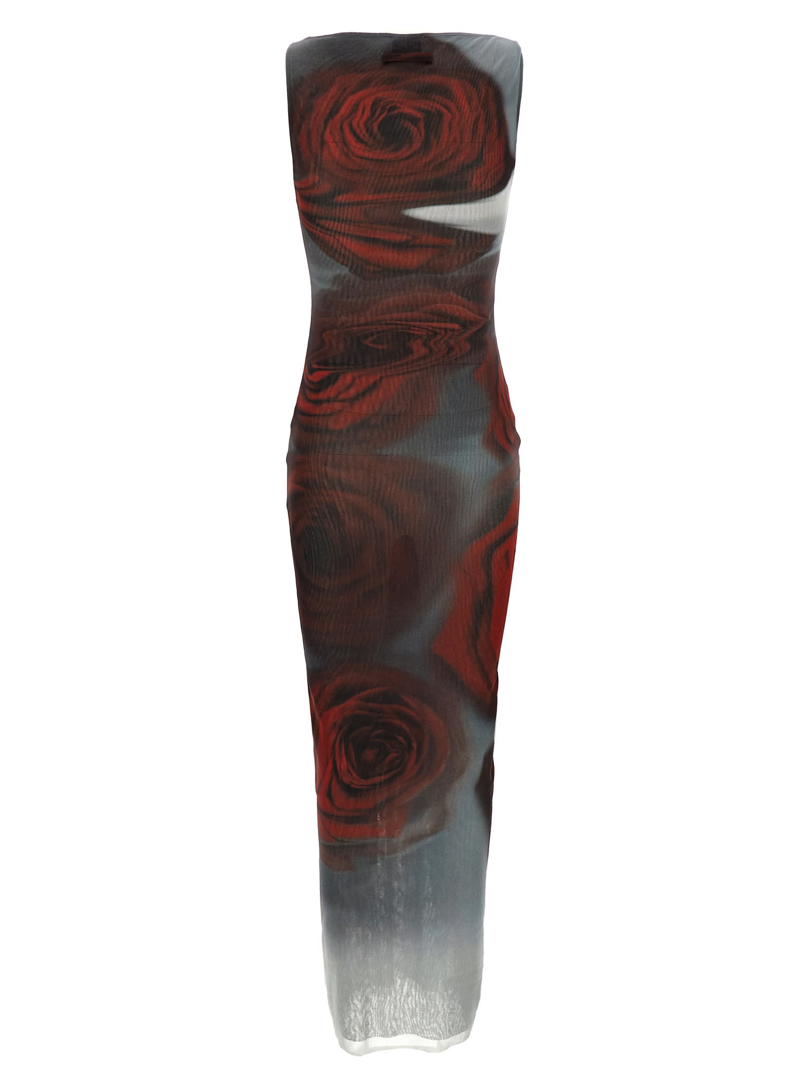 Jean Paul Gaultier The Long Red Blurry Tulle Maxi Dress In Multi