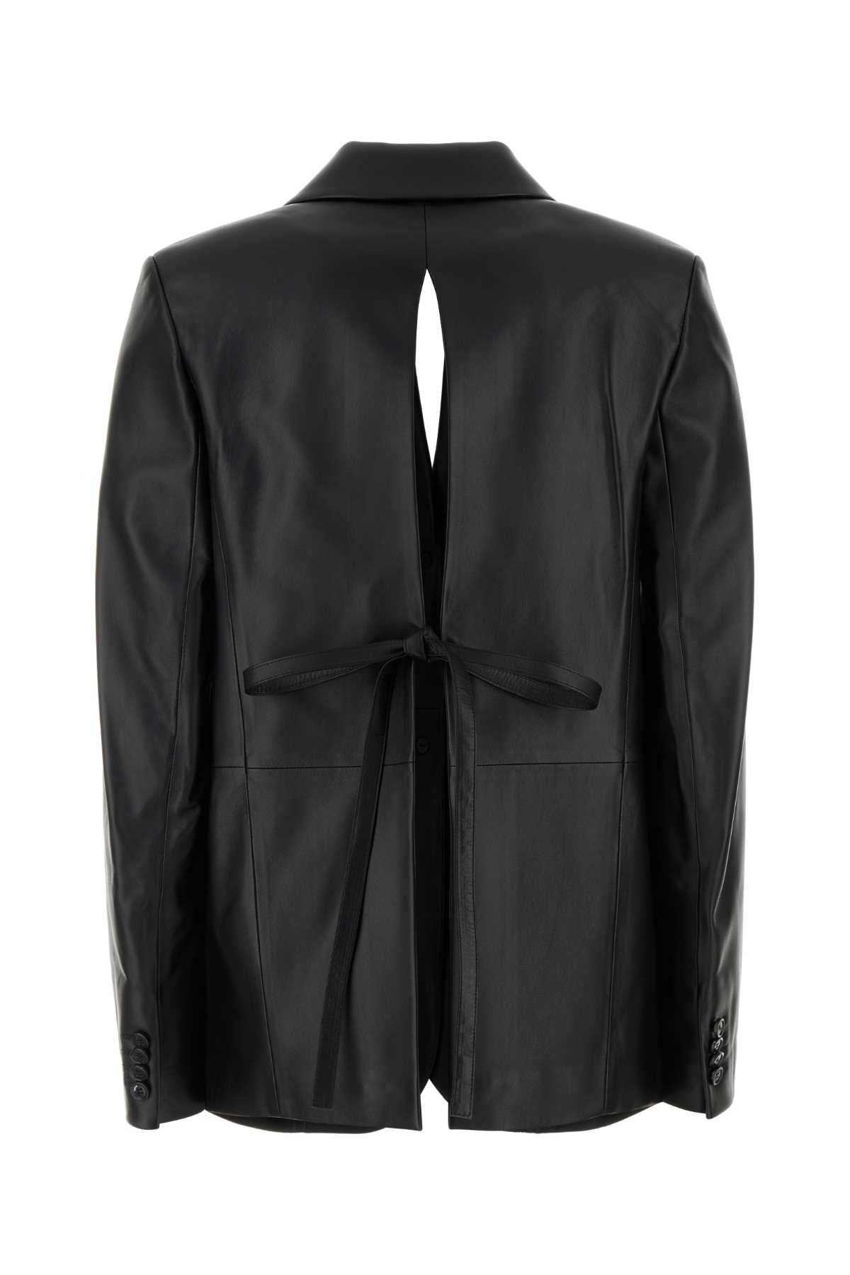 Loewe Leather Blazer With Notch Lapel And Tie Detail In Black