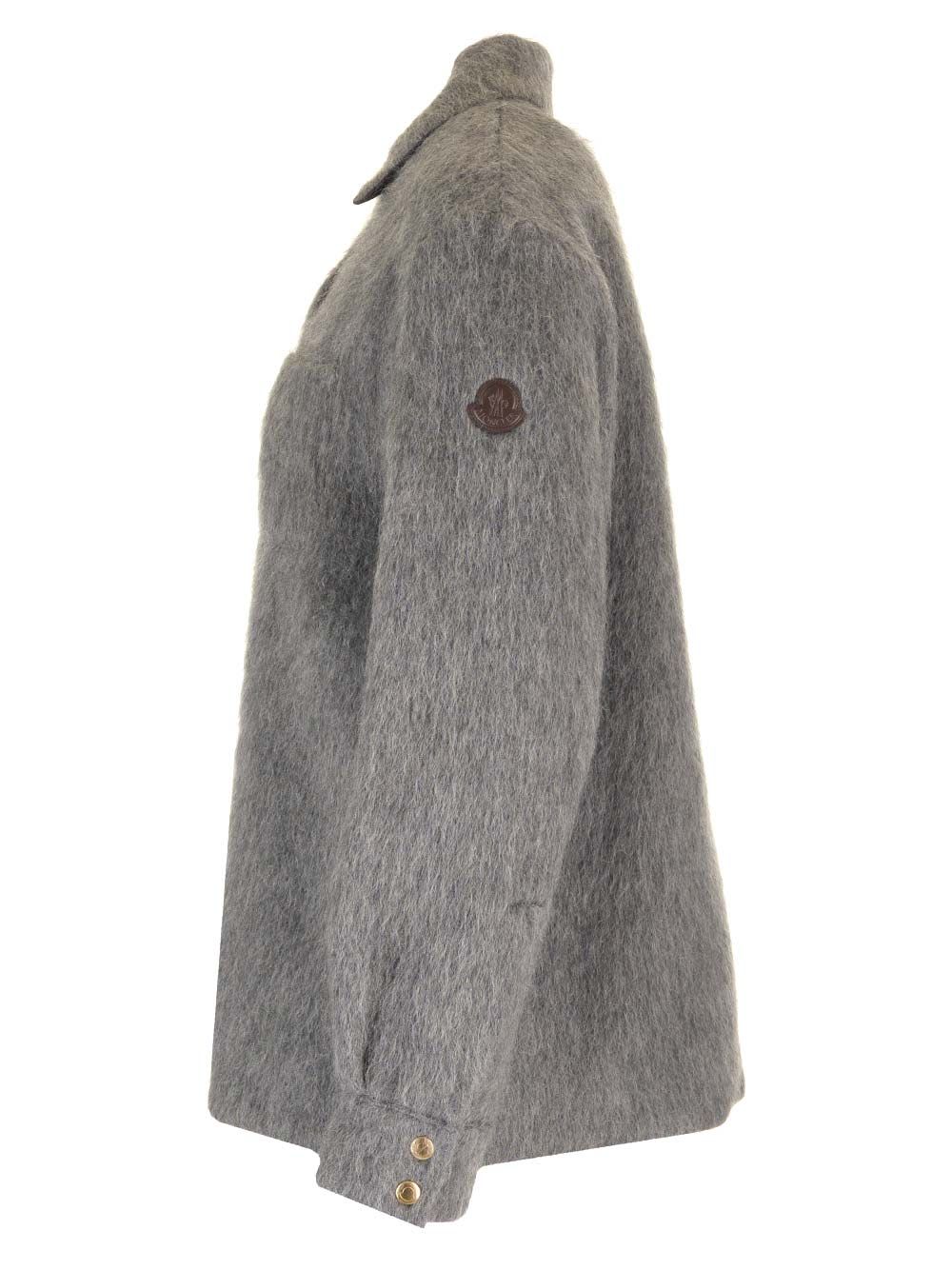 Shop Moncler Fluffy Wool And Mohair Overshirt In Grey