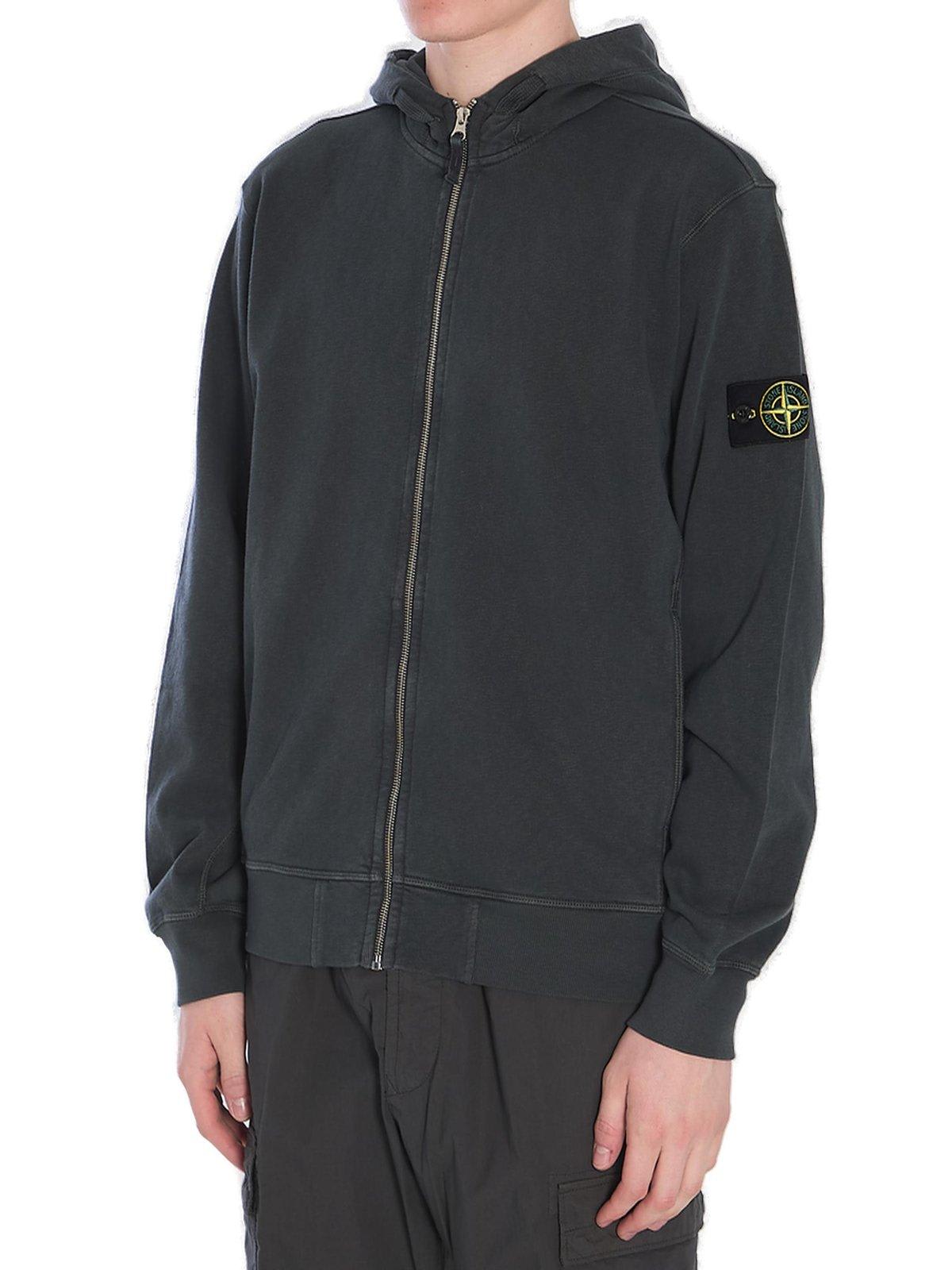Stone Island Front Zip Closure Grey Zipper Hoodie