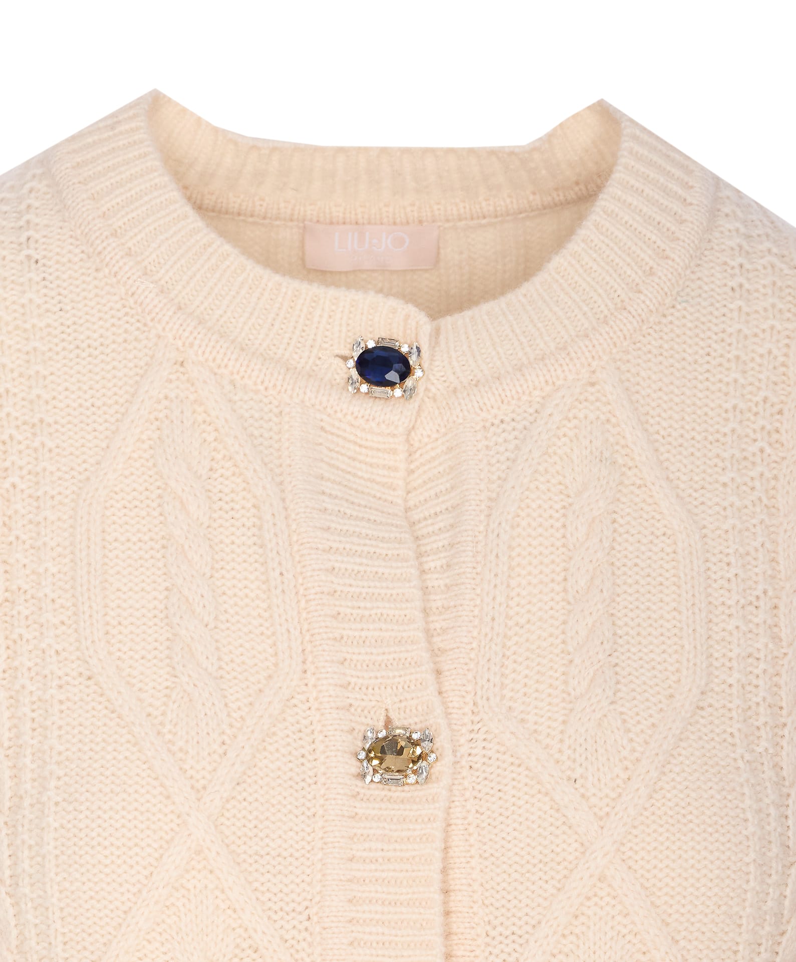 Liu •jo Cable-knit Embellished Cardigan In Neutral