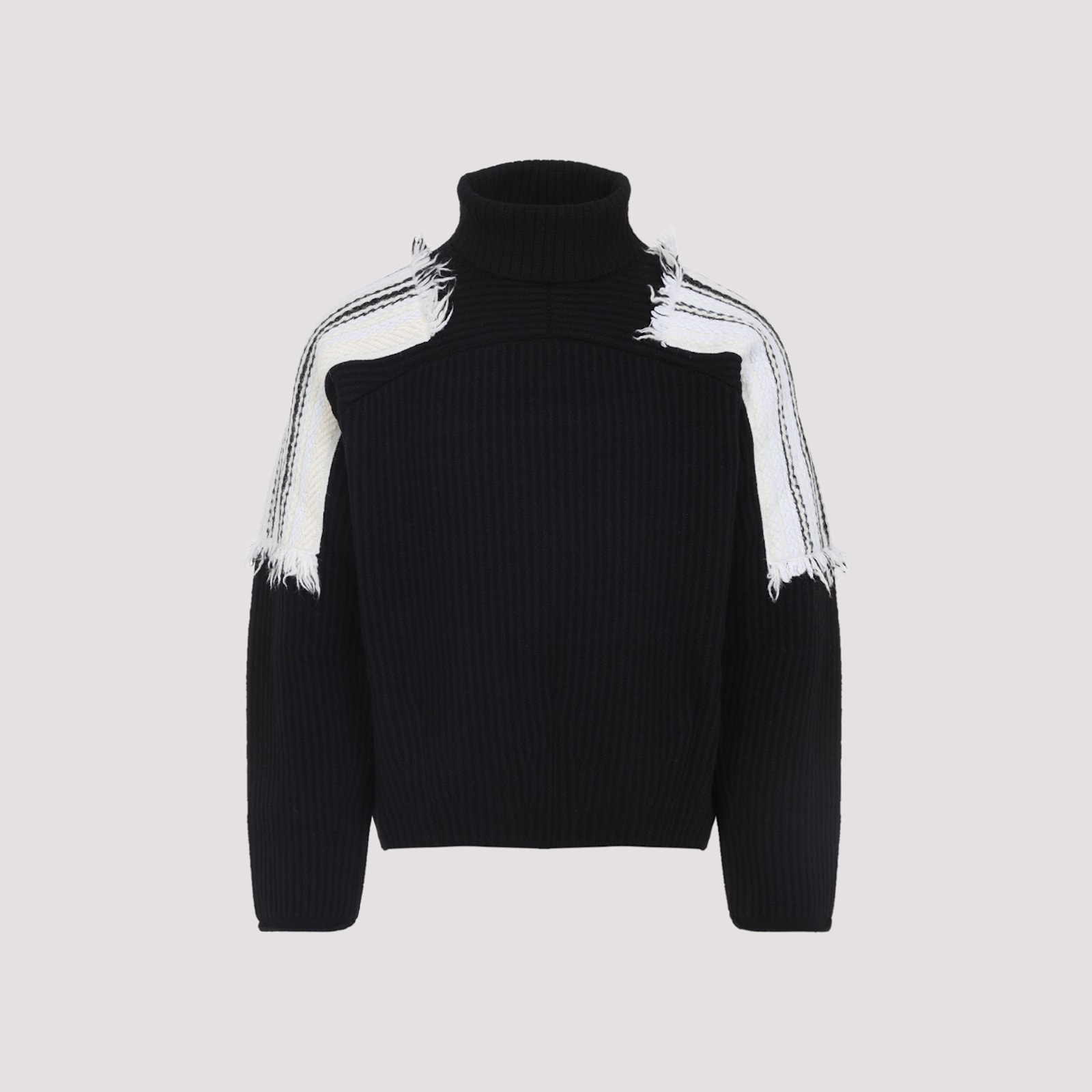 Mordecai Black Virgin Wool Jacquard Stripe Turtle Neck In Multi