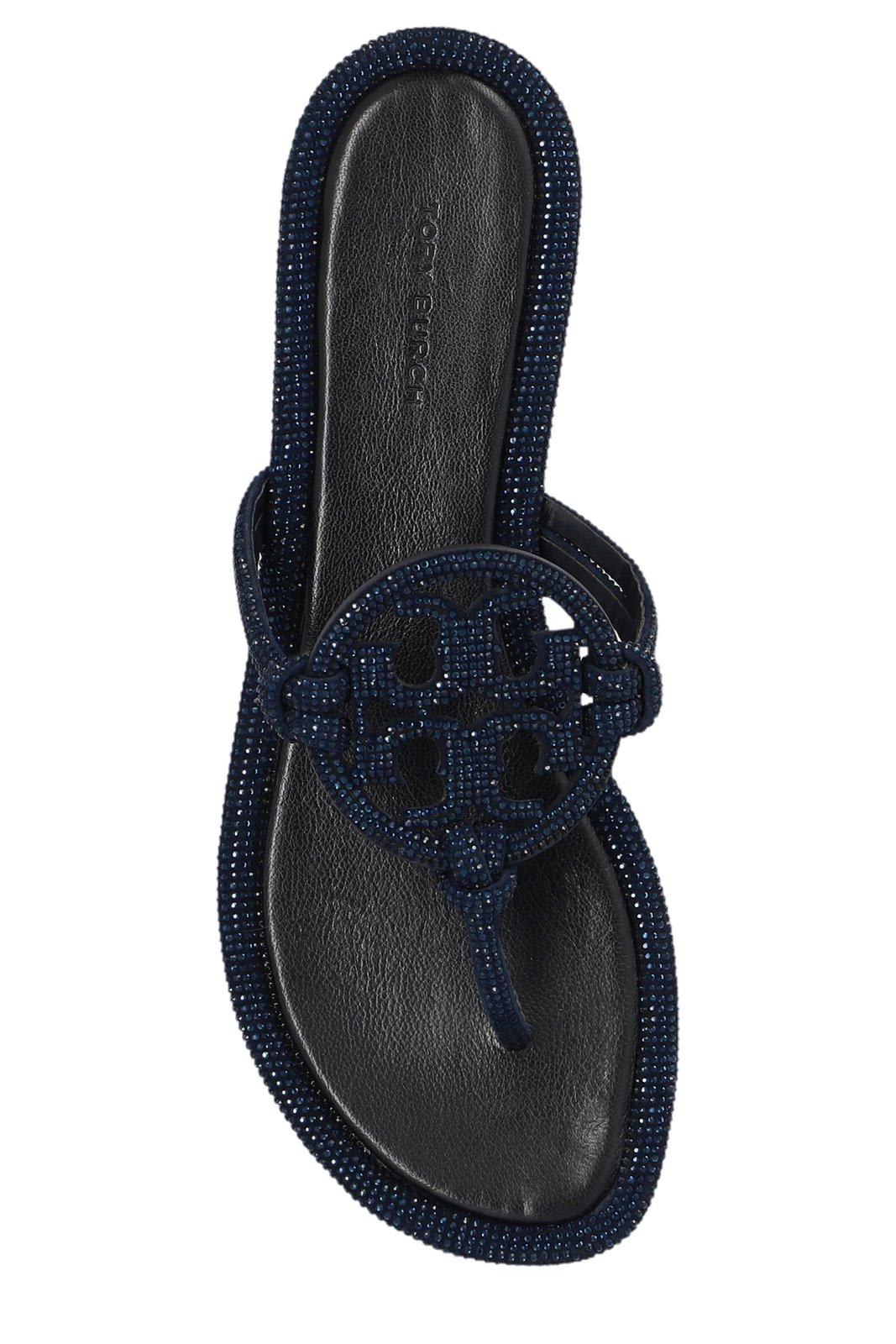 Shop Tory Burch Miller Pav Mbellished Thong Slippers In Blue