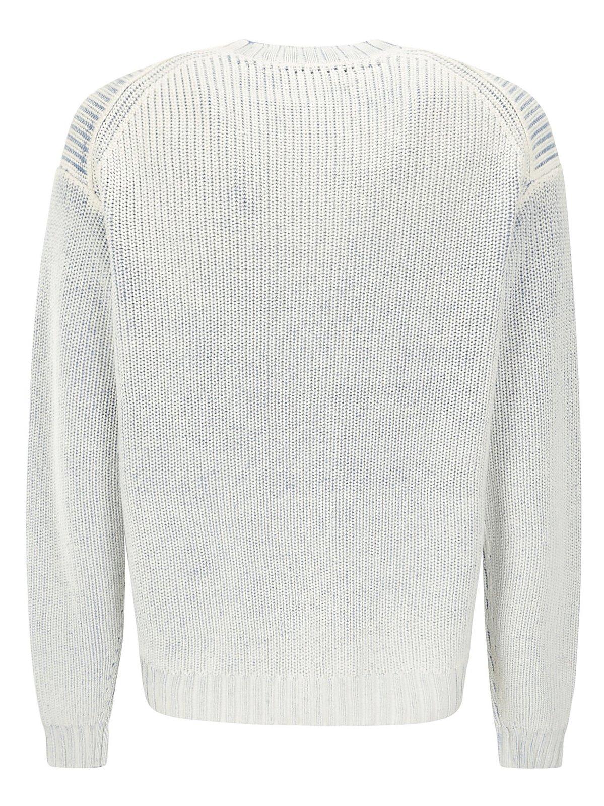 Shop Acne Studios Logo Patch Long Sleeved Knitted Jumper In Navy