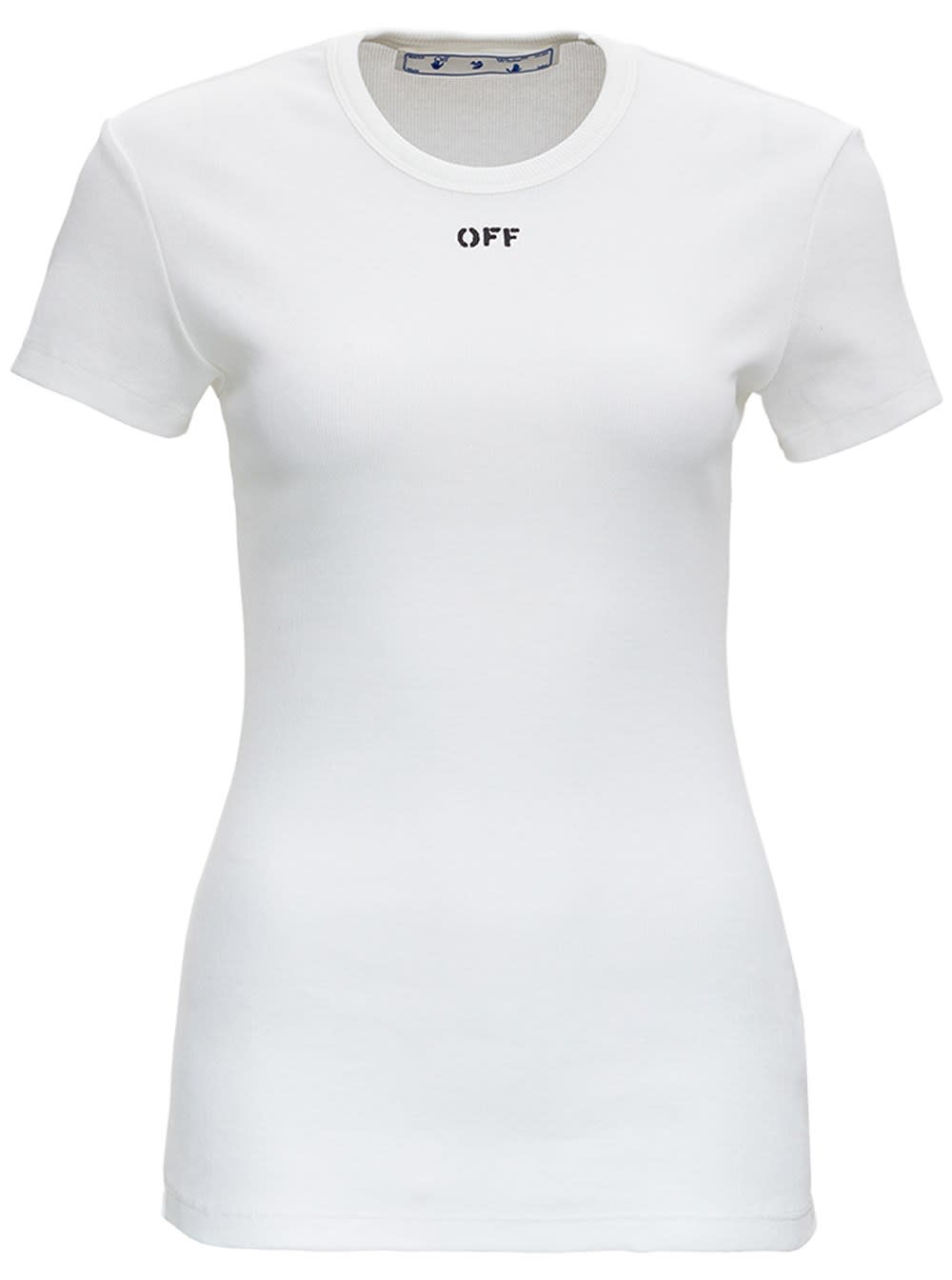 Off-White White Ribbed Cotton T-shirt With Logo
