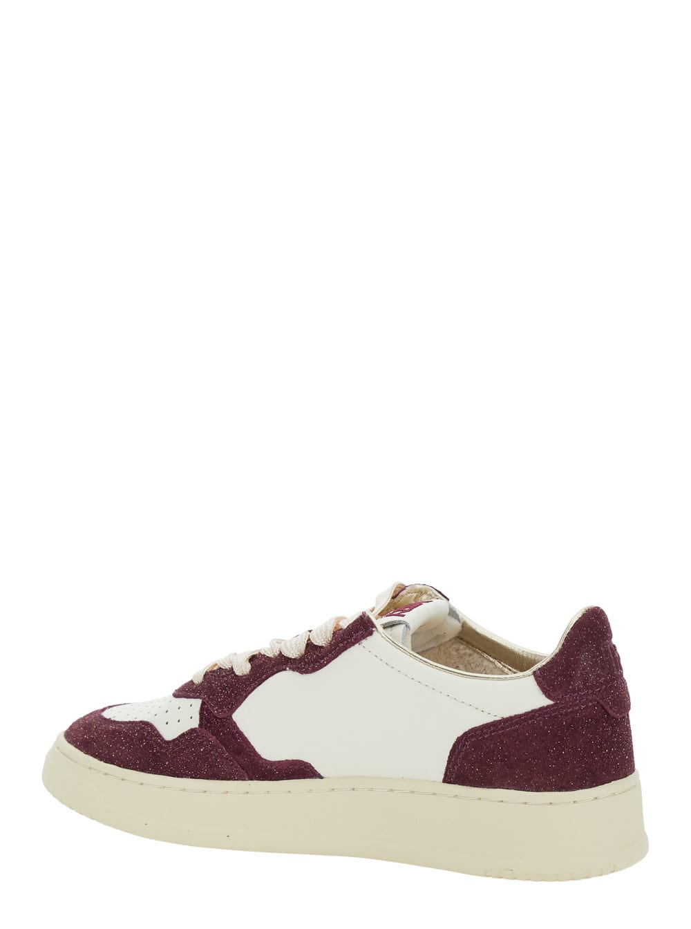 Autry Sneakers Medalist Low In Avory And Burgundy Glittered Leather. In Brown