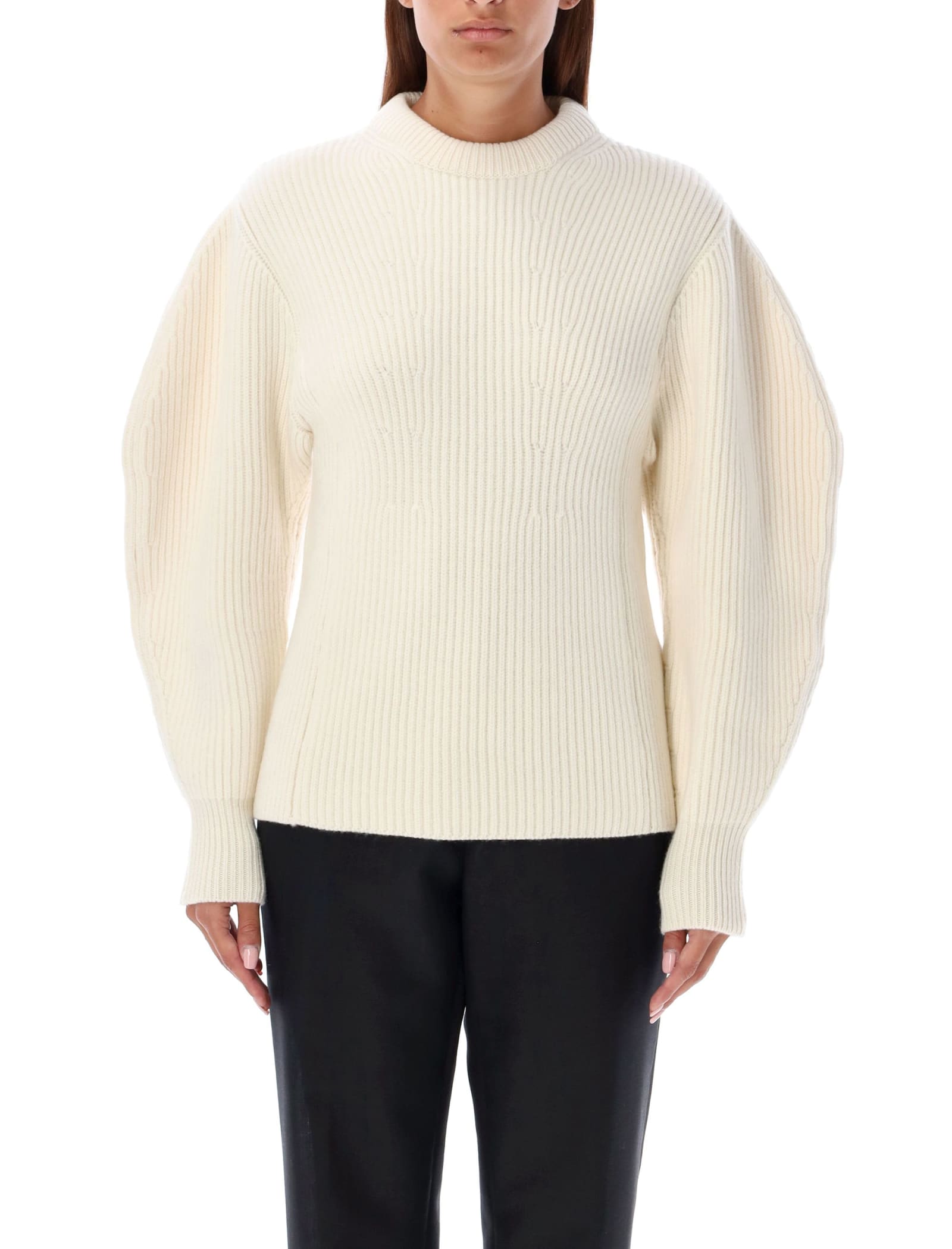 Shop Jil Sander Baloon Sleeve Fisherman Sweater In Chalk