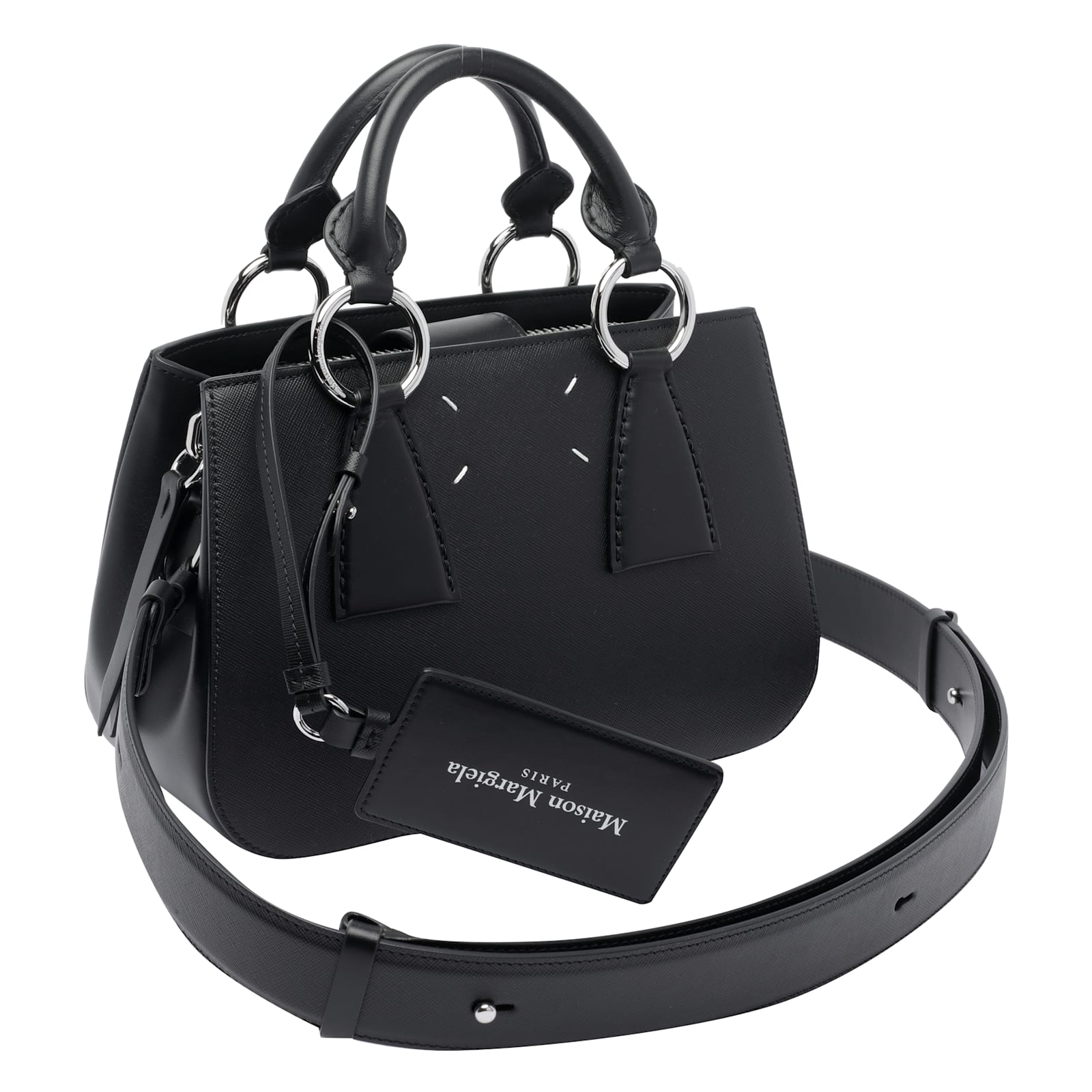 Maison Margiela Shoulder Bags With Metal Rings And Textured Finish In Black