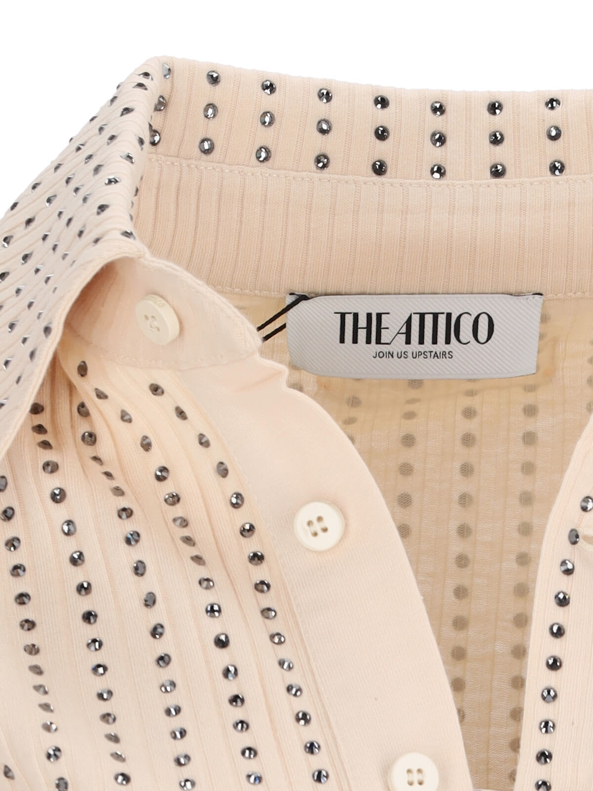 Shop Attico Crystal Polo Shirt In Cream