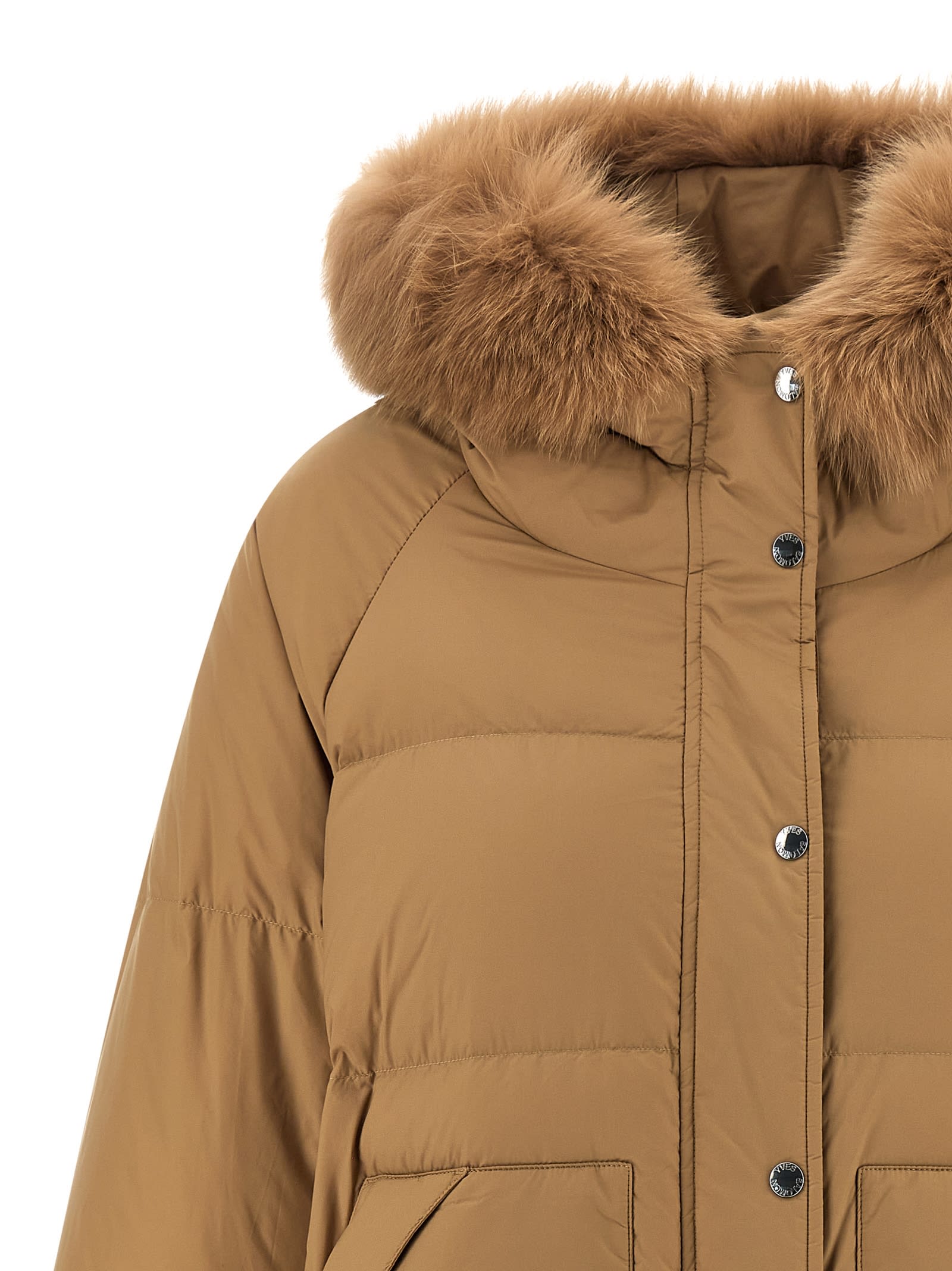 Salomon Fur Insert Down Jacket In Brown