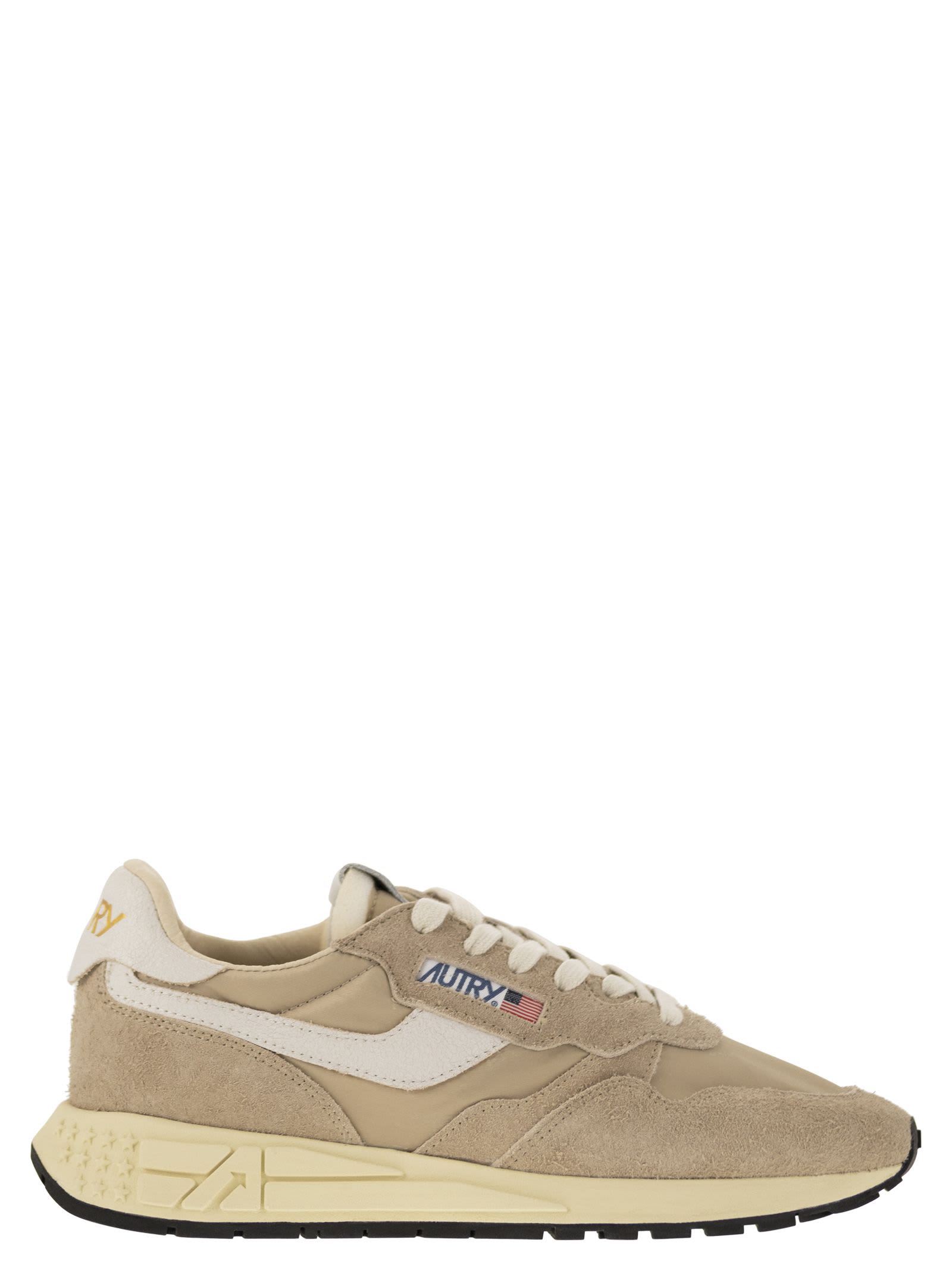 Shop Autry Reelwind - Suede And Technical Textile Trainer In Beige