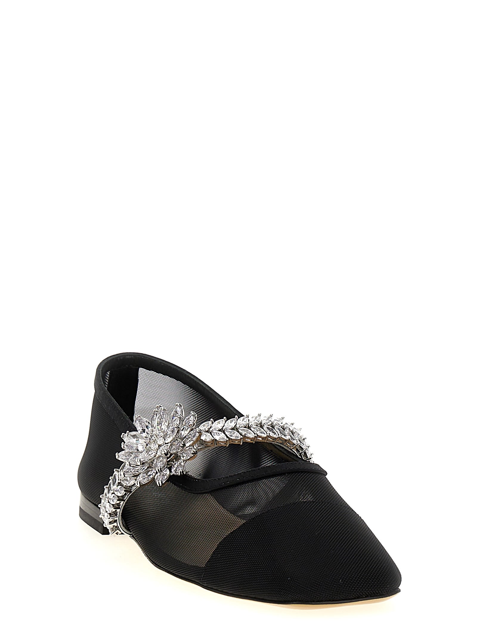 Mach &amp; Mach Lotus Flower Ballerinas In Black