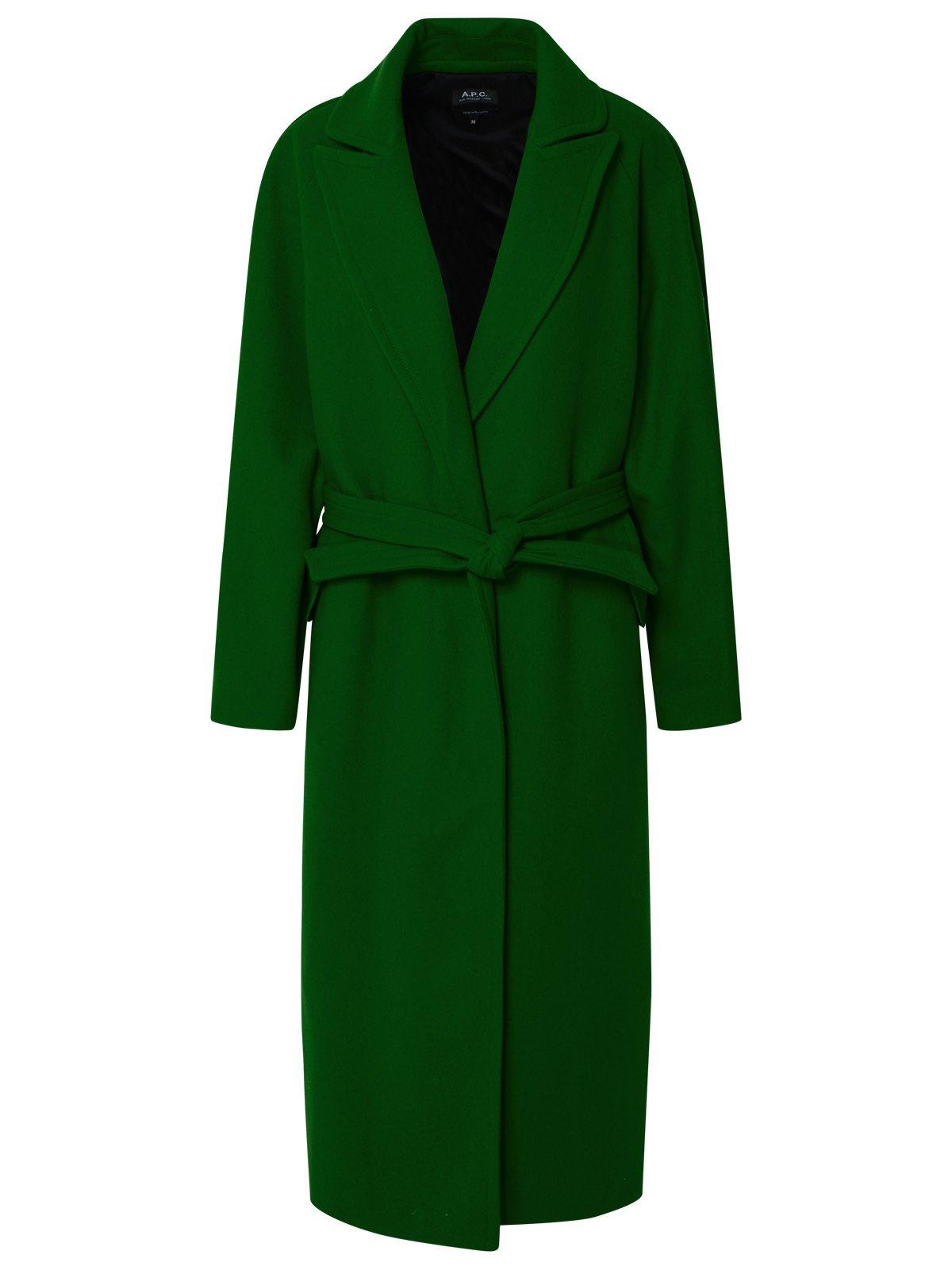 Shop Apc Belted Long Jacket In Green