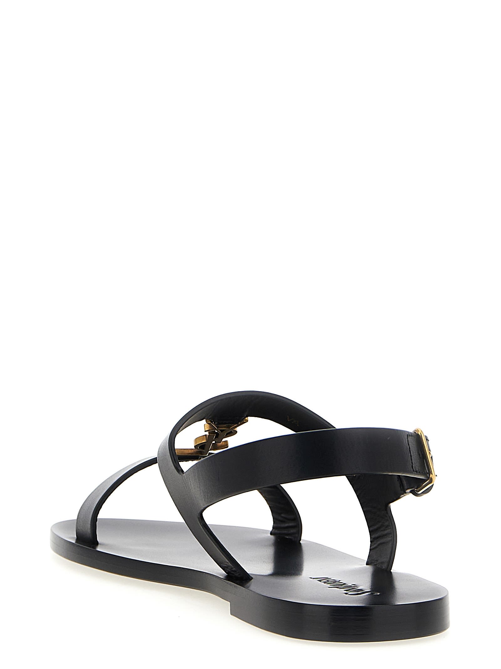 Saint Laurent Cassandra Logo Plaque Flat Sandals In Black