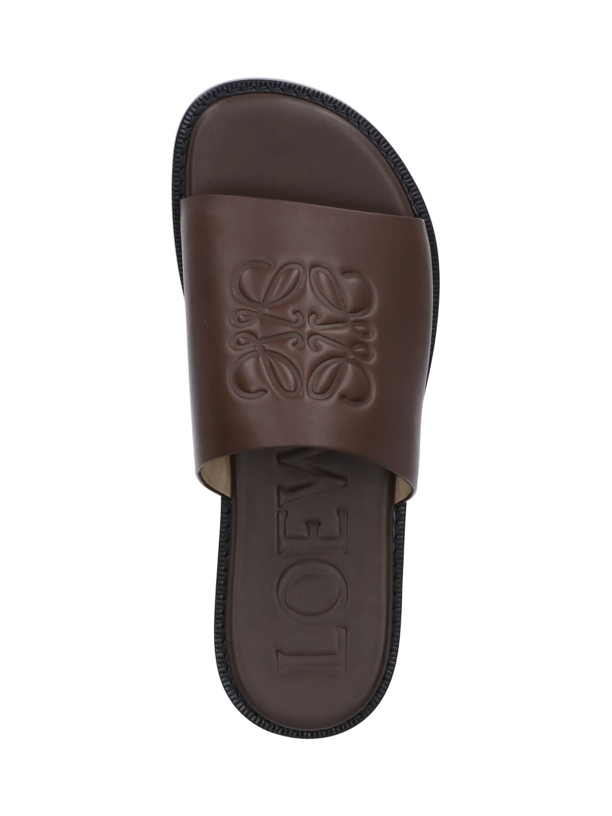 Loewe Flex Anagram Leather Slides In Brown