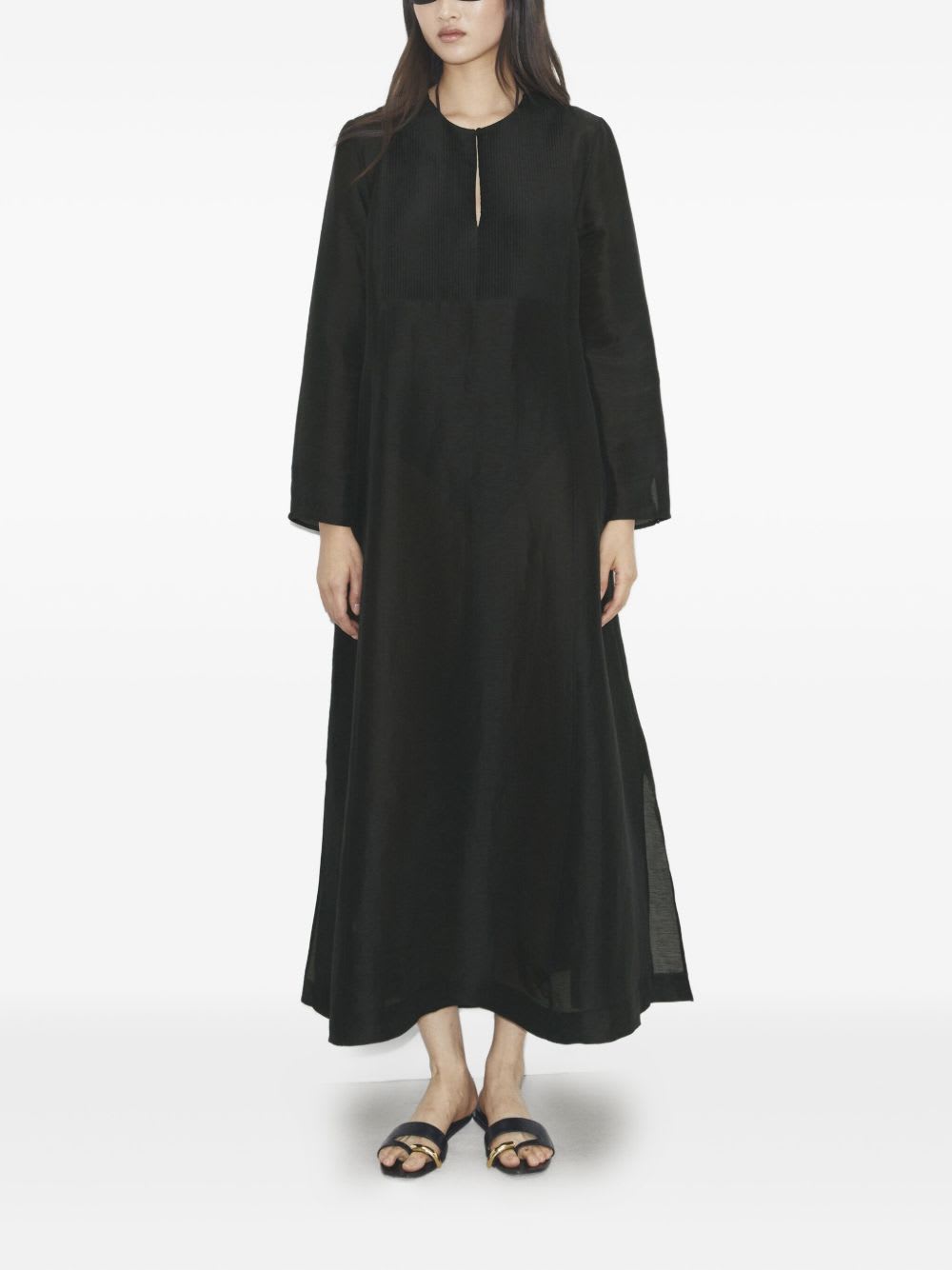 Tory Burch Linen And Silk Long Kaftan In Black