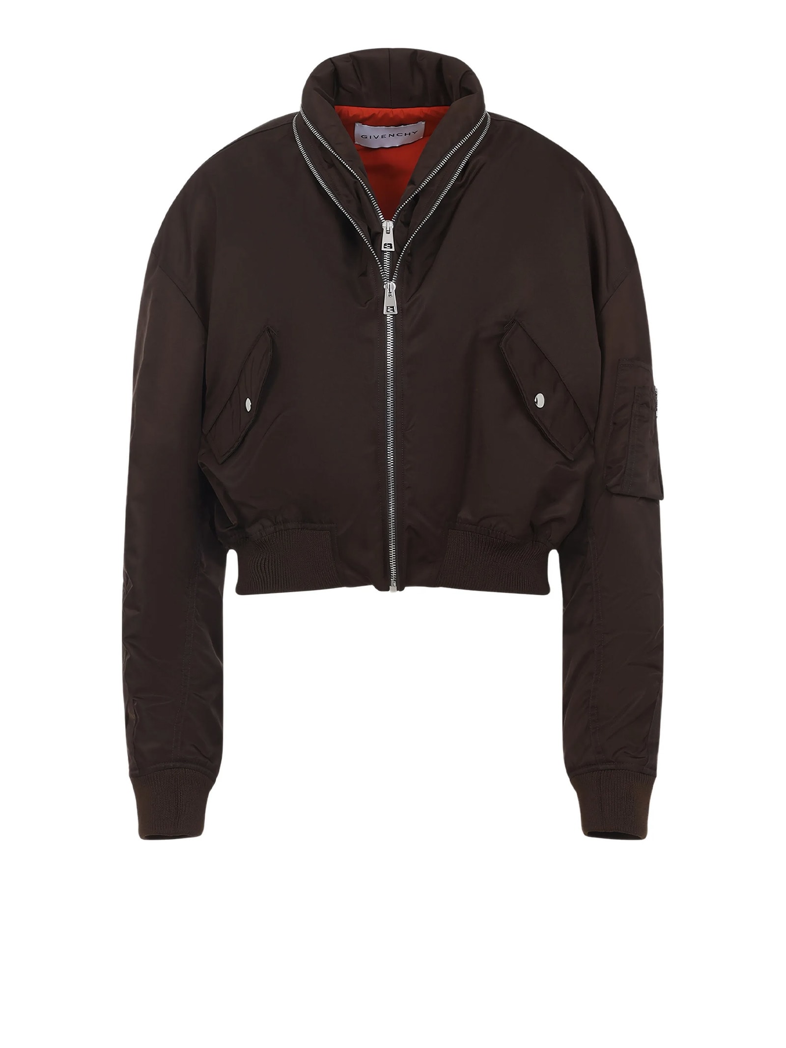 Givenchy Cropped Flap Pocket Jackets With High Collar In Brown