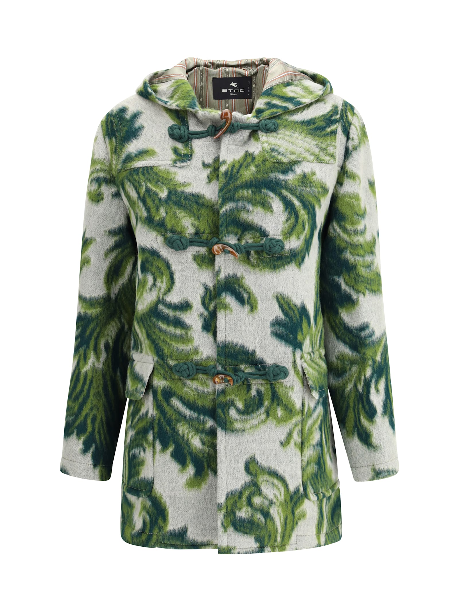 Etro Carded Wool Jacket Puffer Jackets Green In Green