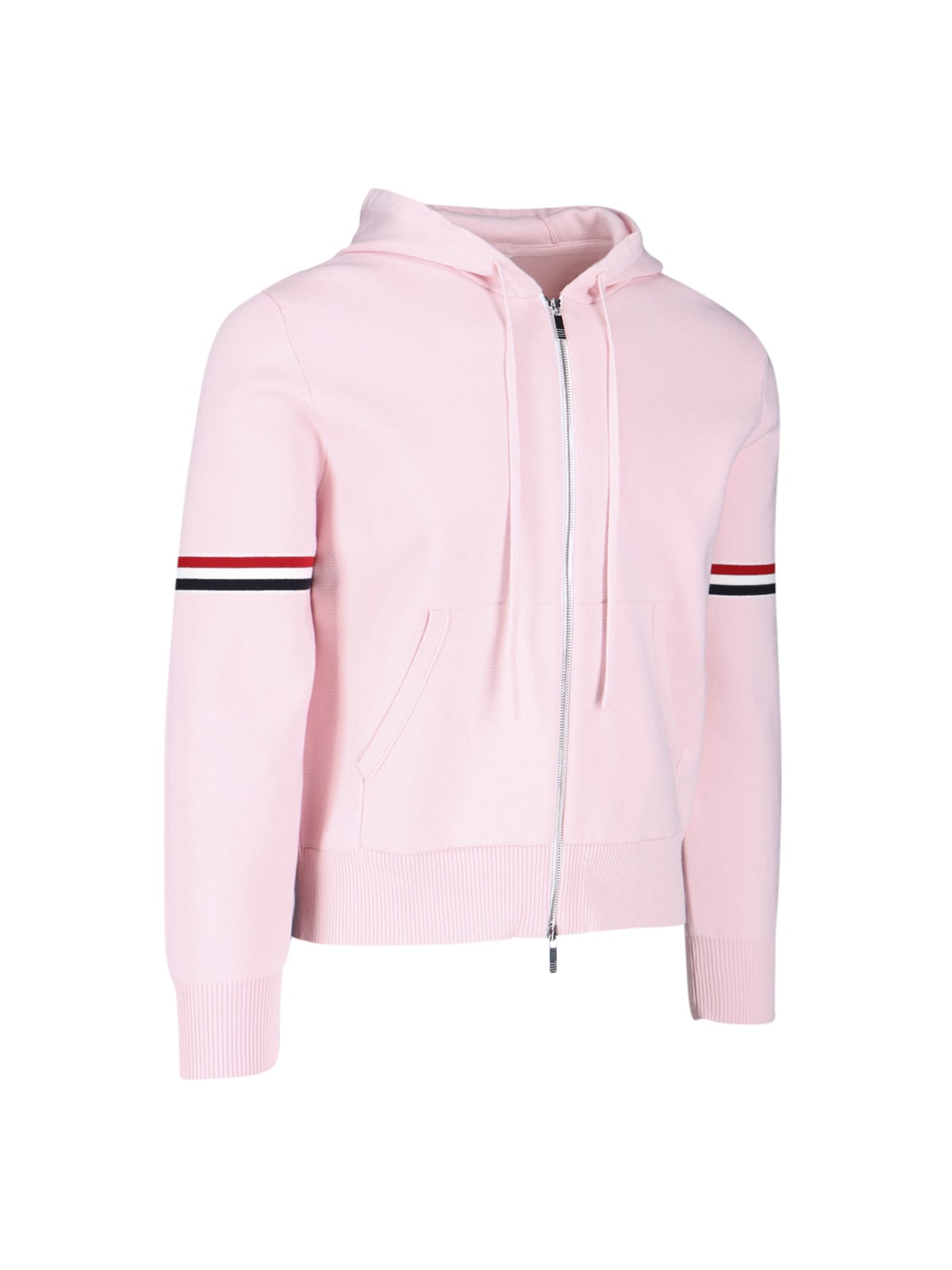 Shop Thom Browne Tricolor Detail Zip Hoodie In Pink