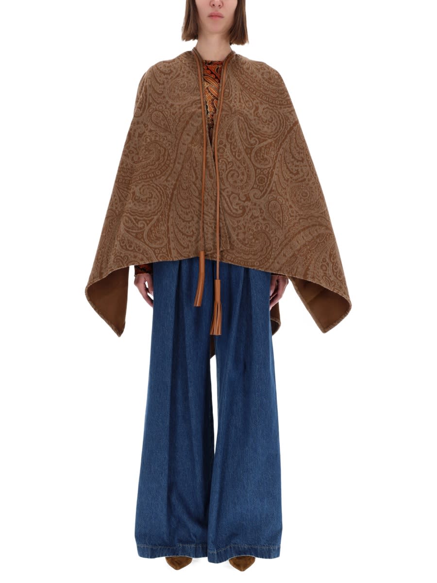 Etro Wool And Cashmere Jacquard Cloak In Brown