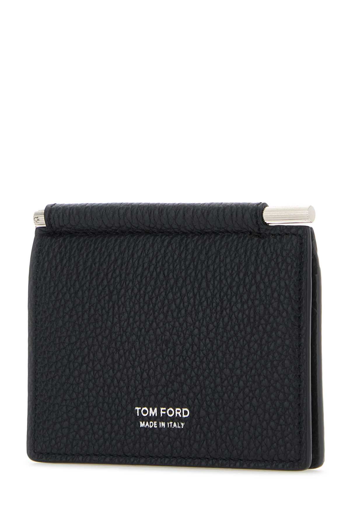 Shop Tom Ford Black Leather Card Holder In Midnightblue