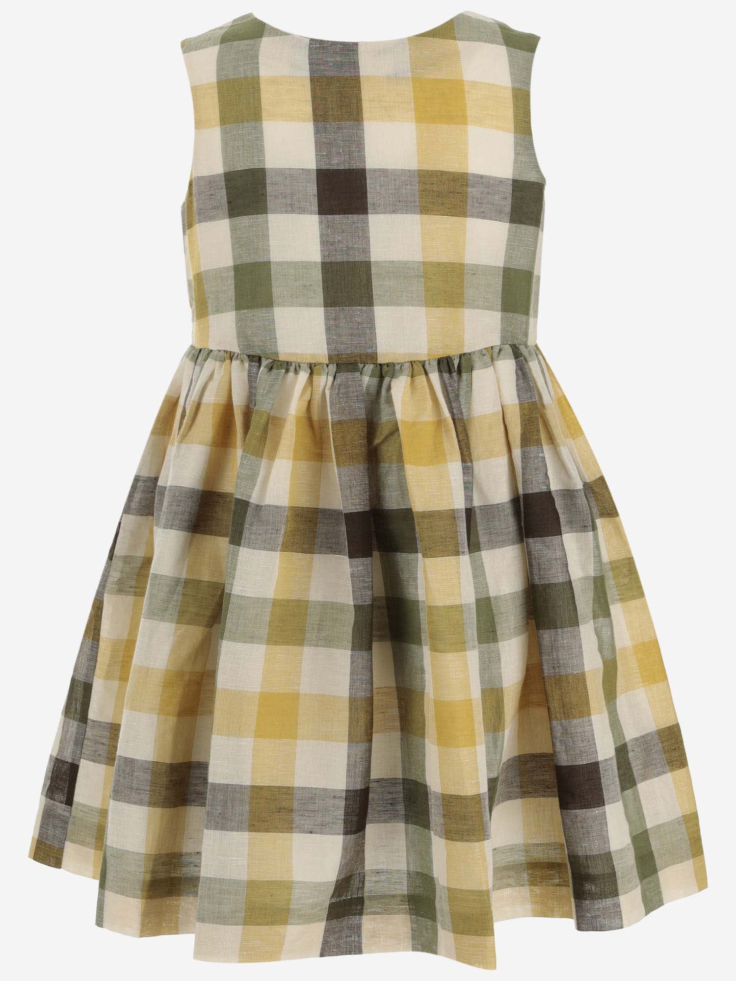 Shop Bonpoint Linen And Cotton Dress With Check Pattern In B Ca Pois Casse