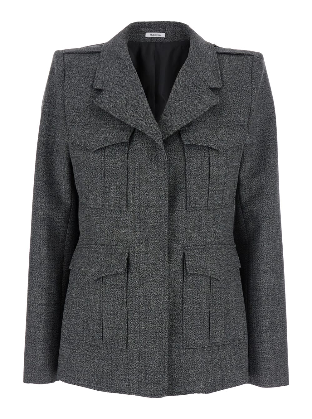 Grey Jacket With Wide Notched Revers In Wool Woman