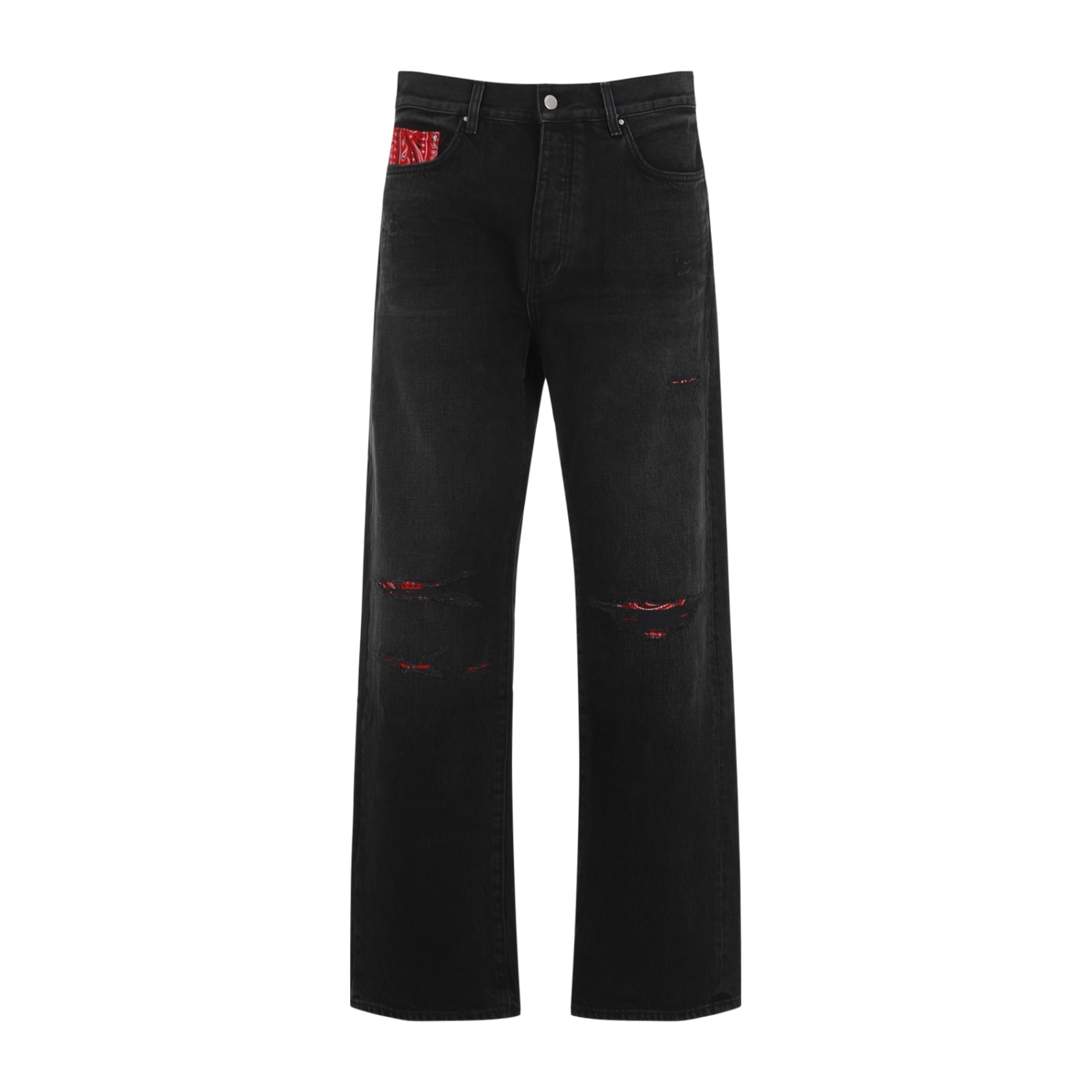 Shop Amiri Bandana Repair Straight Jeans In Vintage Black