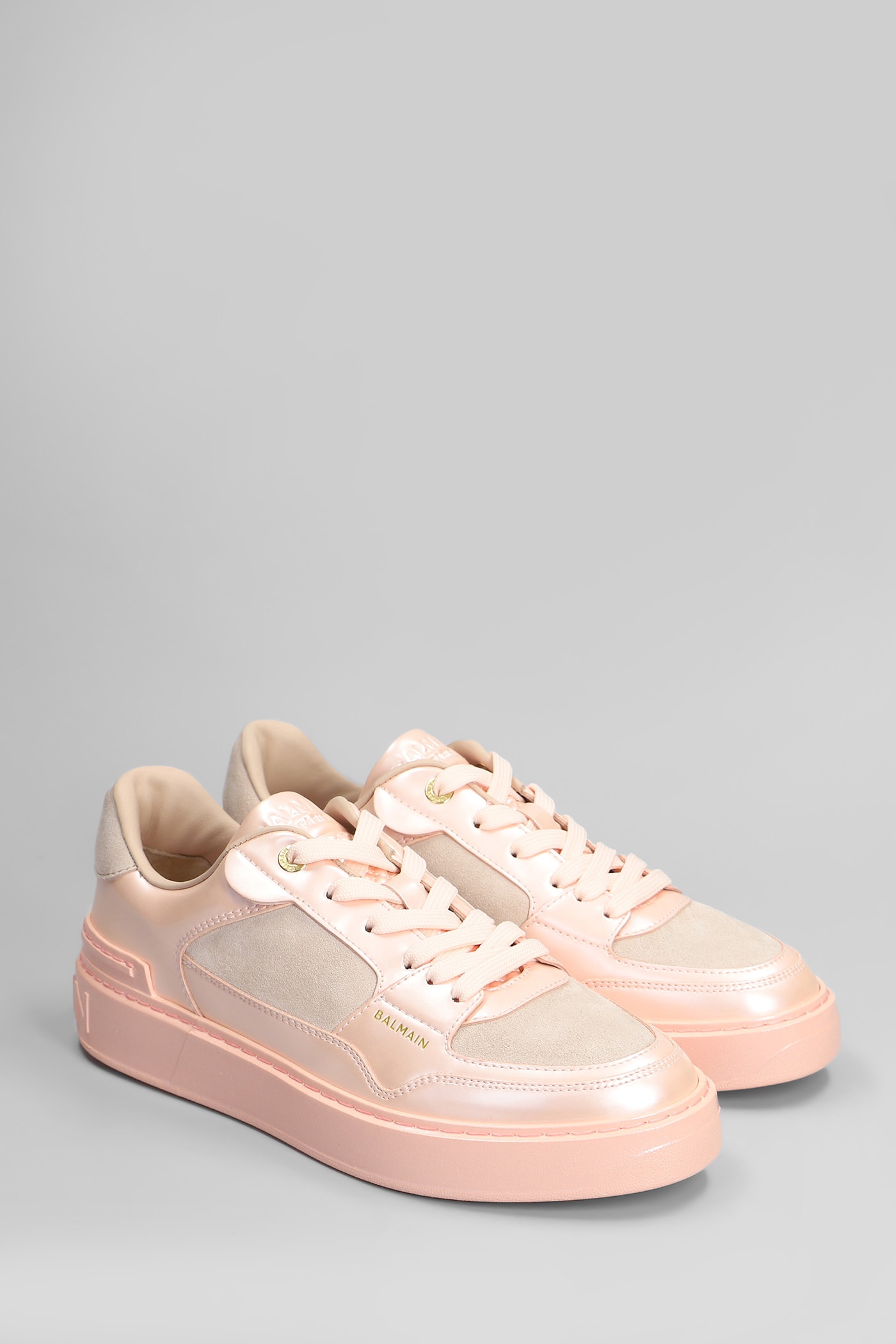 Balmain B Court Sneakers In Rose-pink Suede And Leather In Rose-pink