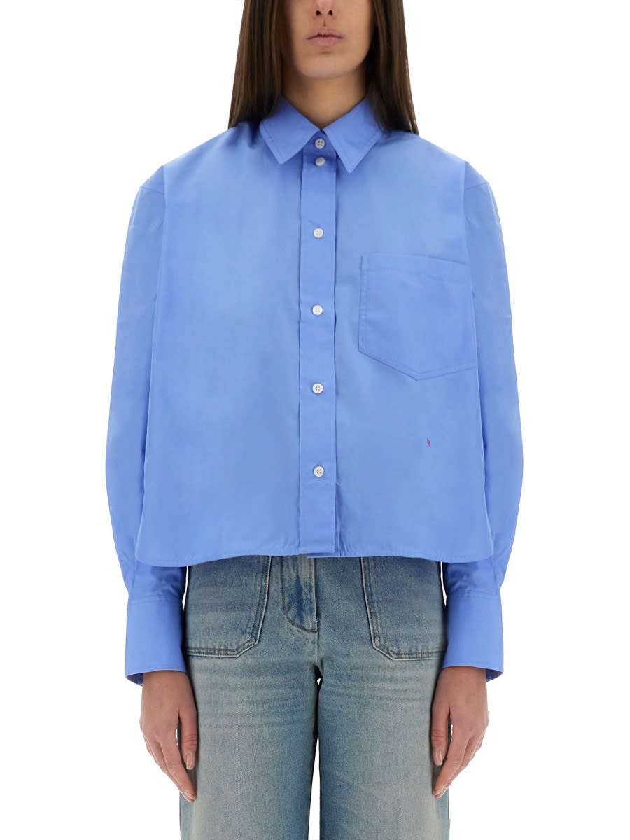 Victoria Beckham Shirt Cropped Long Sleeves In Blue