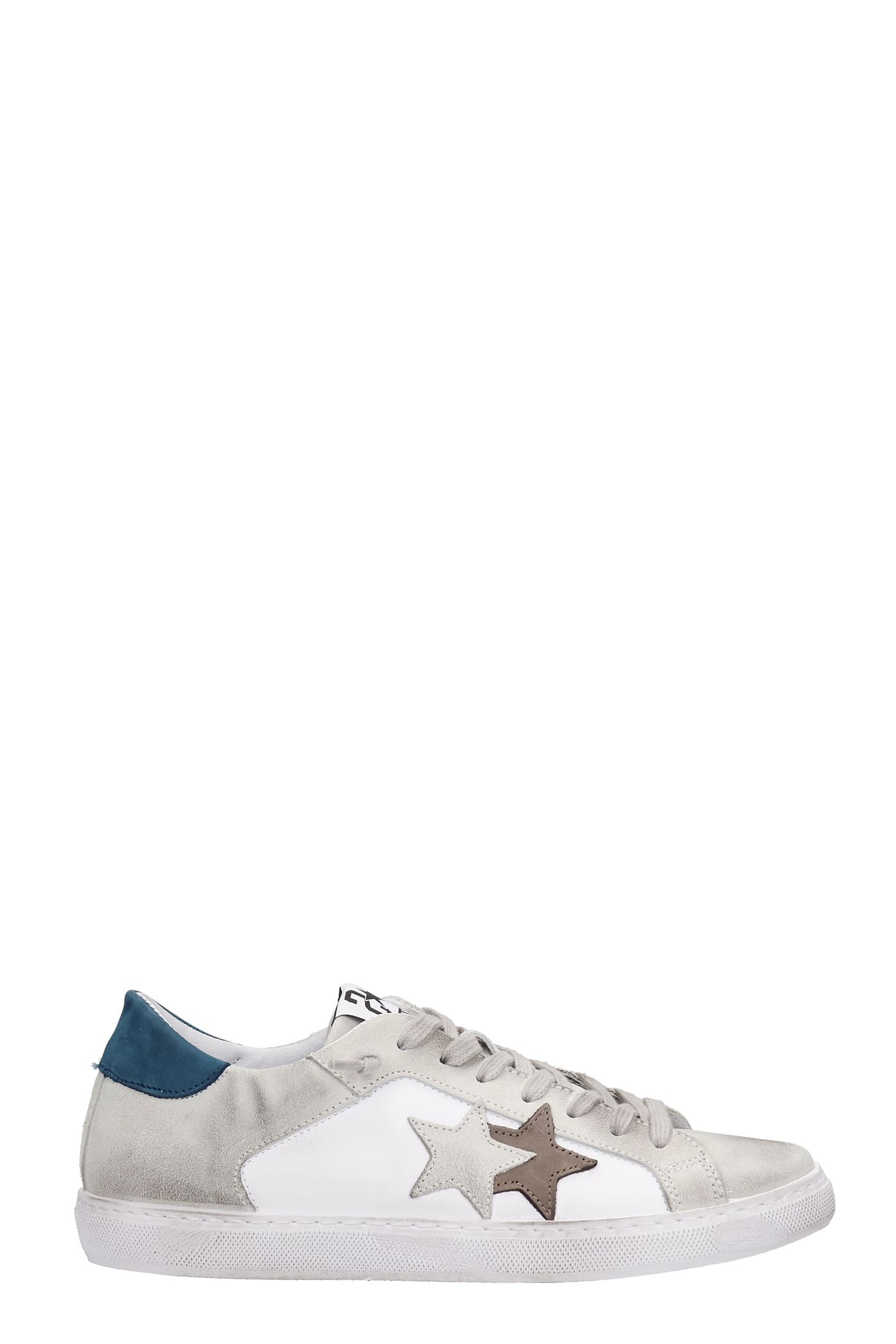 2Star Low Star Sneakers In White Suede And Leather