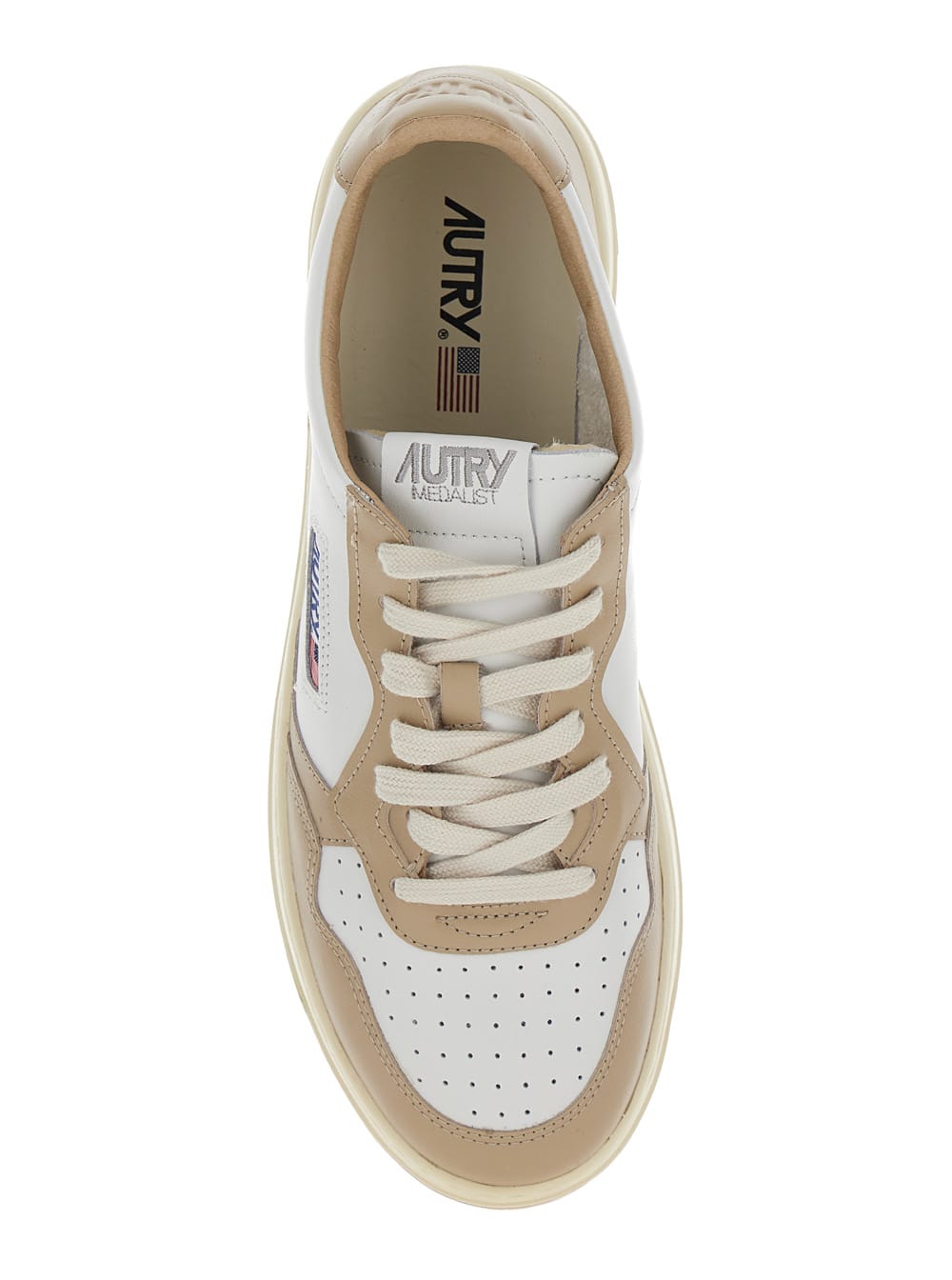 Shop Autry Medalist Low White And Beige Low-top Sneaker In Leather Man