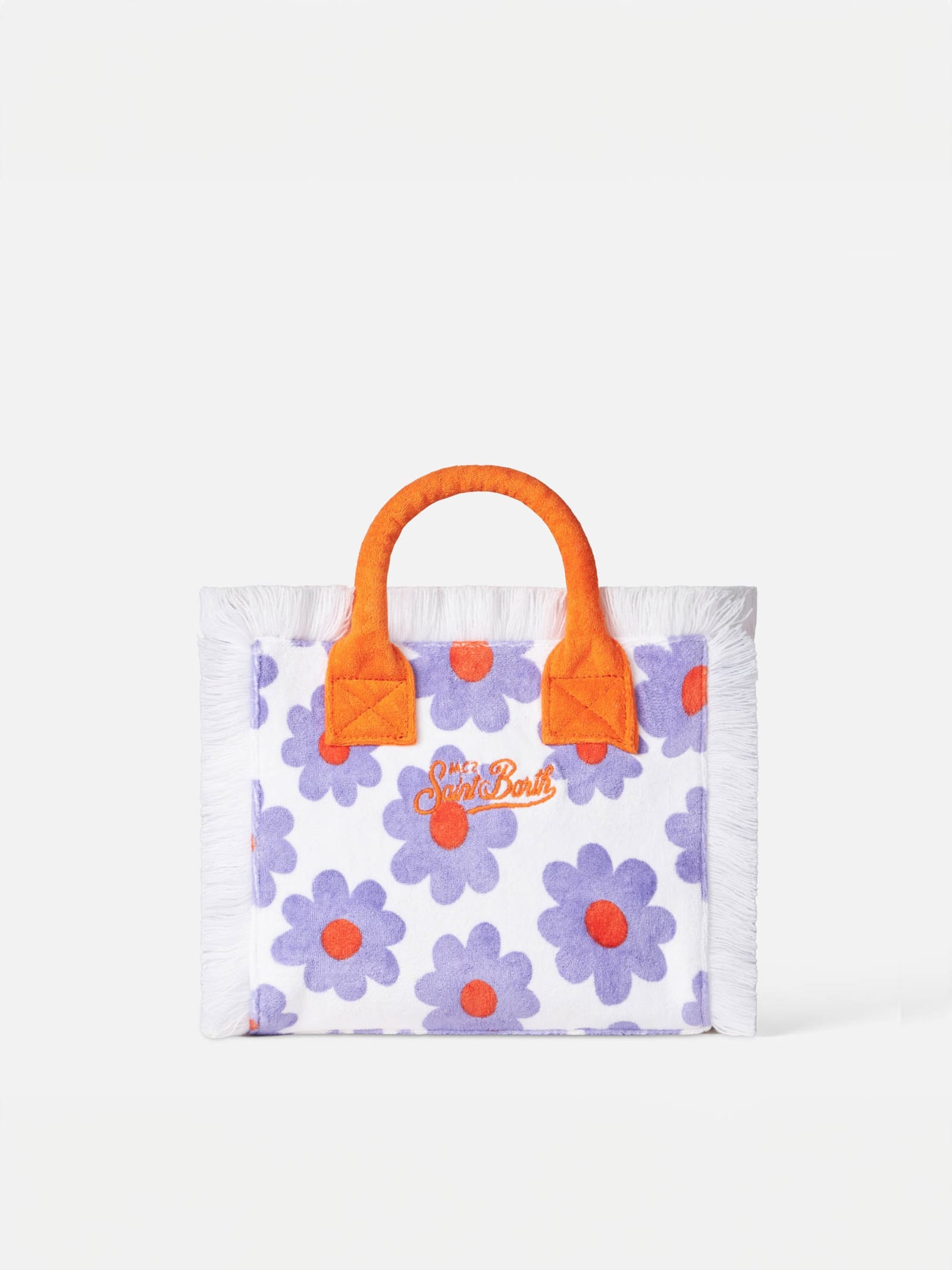 MC2 SAINT BARTH COLETTE TERRY HANDBAG WITH VIOLET AND ORANGE DAISY PRINT