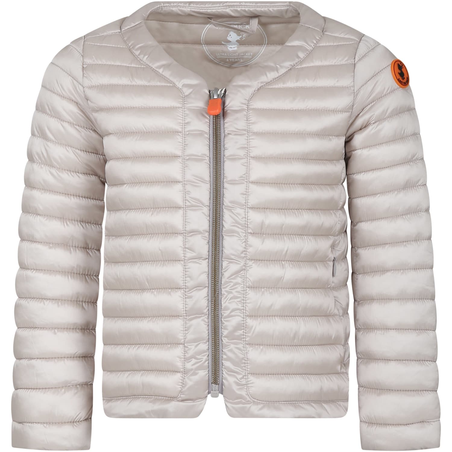 Shop Save The Duck Beige Vela Down Jacket For Girl With Logo