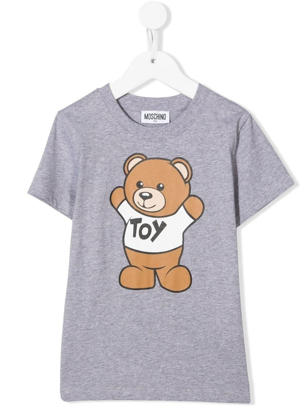 Kids Grey T-shirt With Front And Back Moschino Teddy Bear Print