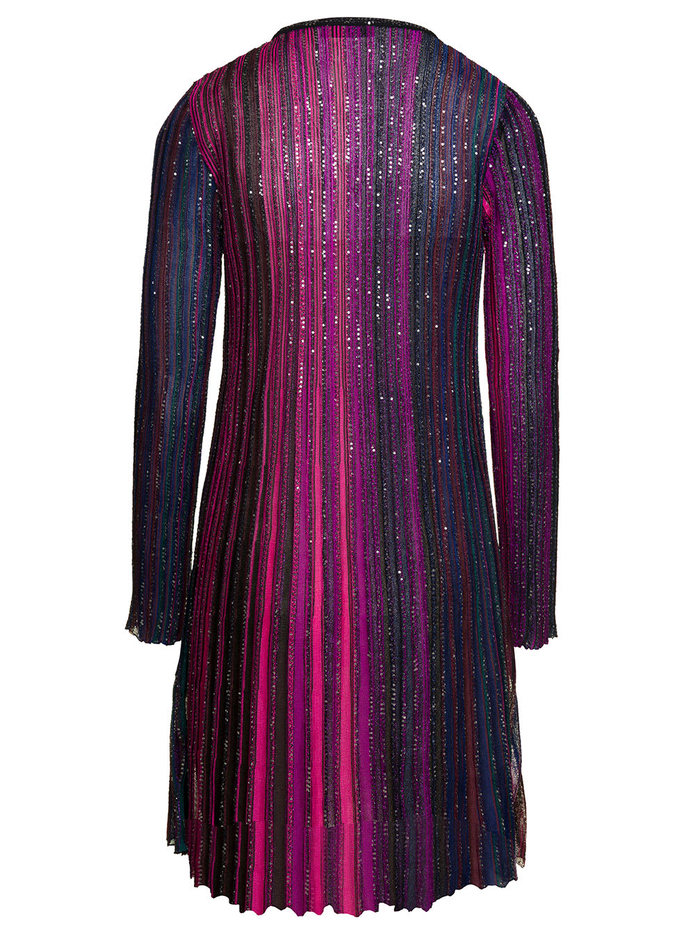 Shop Missoni Multicolor Partialized Knit With Sequin Long Sleeves Mini Dress In N Black Viole