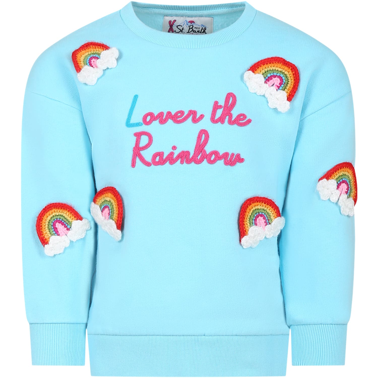 Shop Mc2 Saint Barth Light Blue Sweatshirt For Girl With Rainbow