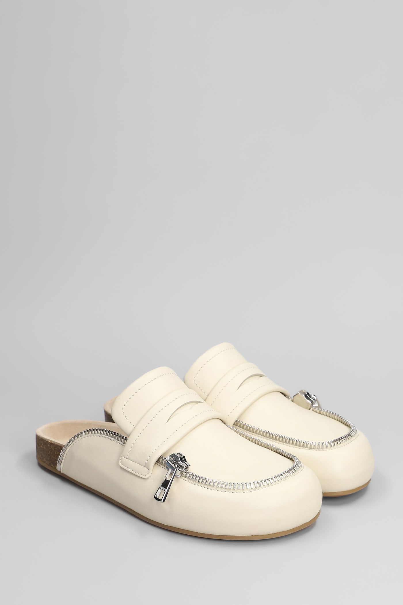 Jw Anderson Biker Loafer Slipper-mule In Beige Leather In Beige