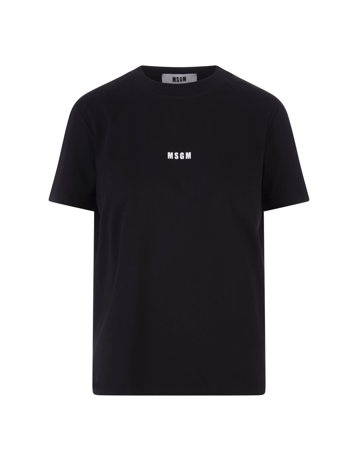 Shop Msgm Black T-shirt With White Micro Logo