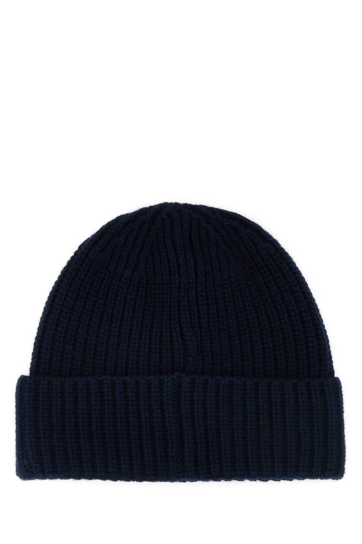 Stone Island Navy Blue Wool Beanie In Black