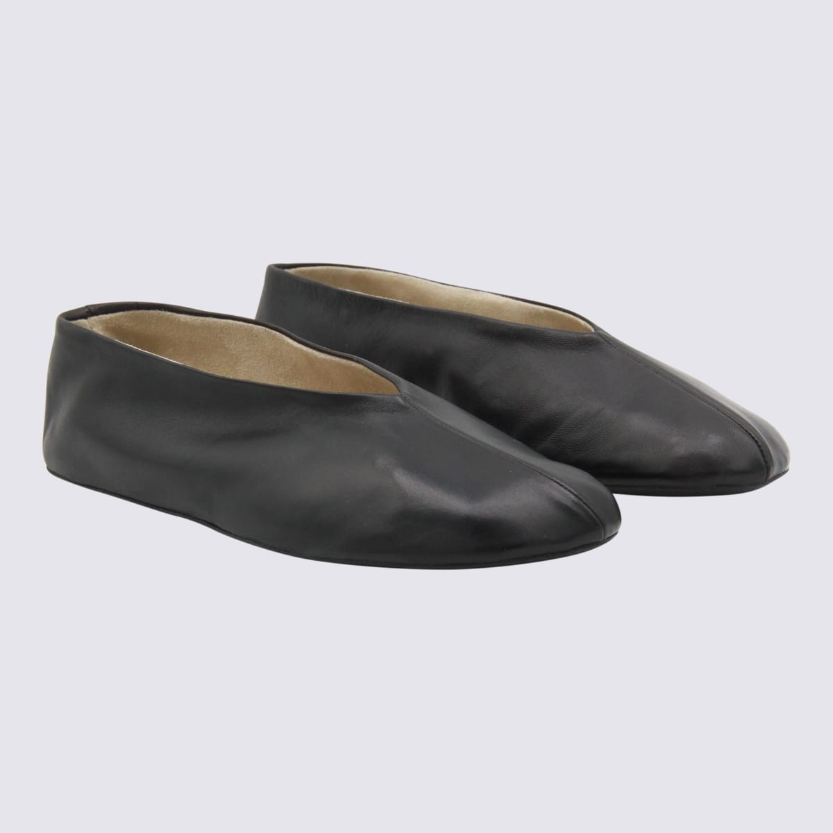 The Row Stella Slipper Leather Ballerinas In Black