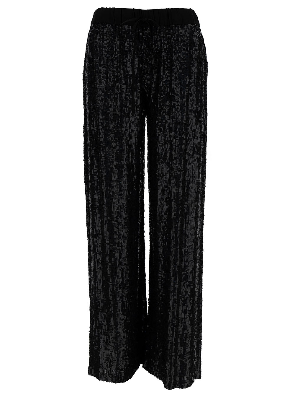 Shop P.a.r.o.s.h Black Loose Pants With All-over Paillettes In Viscose Woman