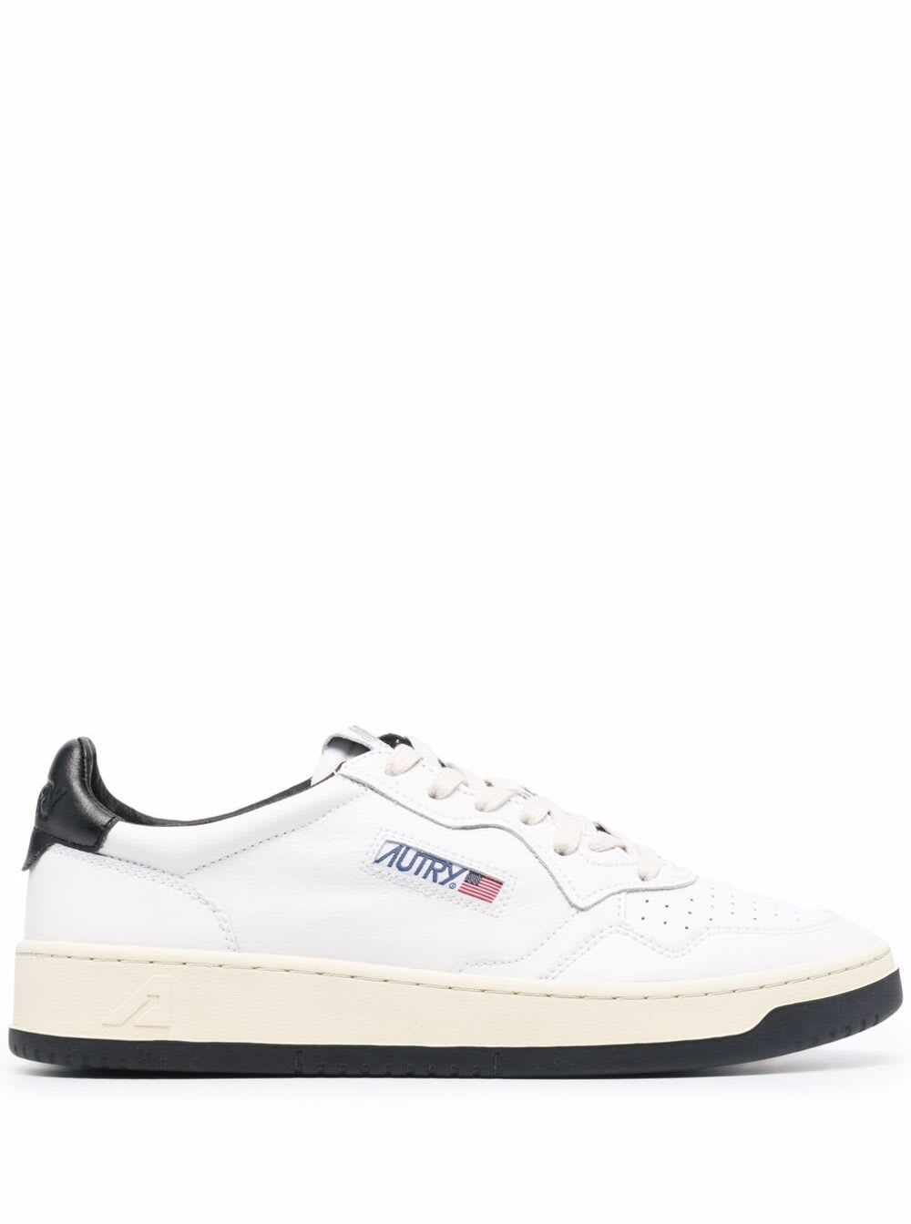Autry White And Black Leather Sneakers With Logo