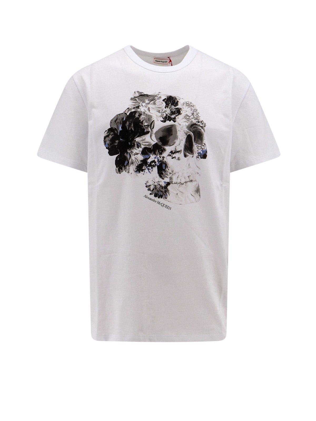 Shop Alexander Mcqueen Skull Printed Crewneck T-shirt In White