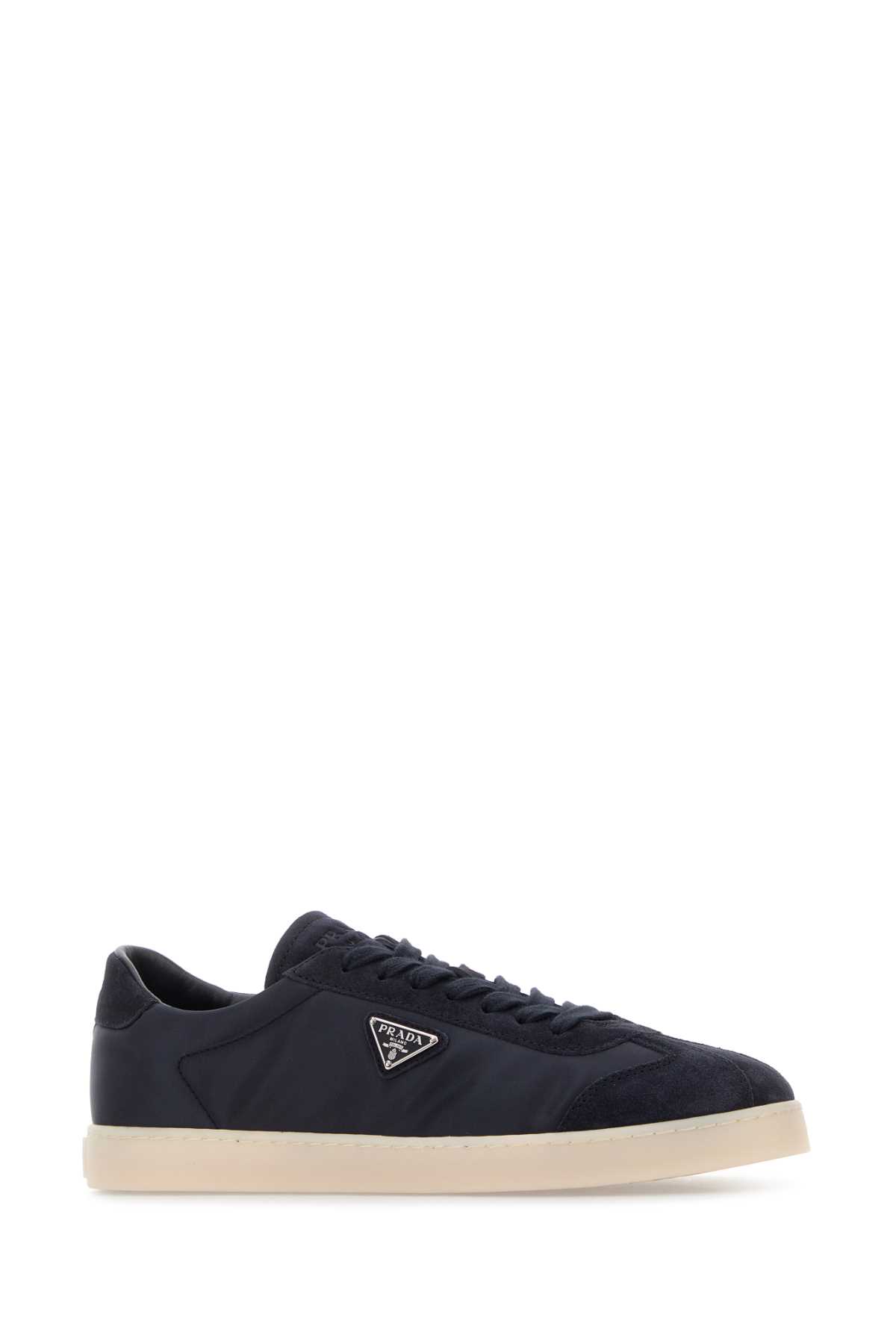 Prada Midnight Blue Re-nylon And Suede Sneakers In Black