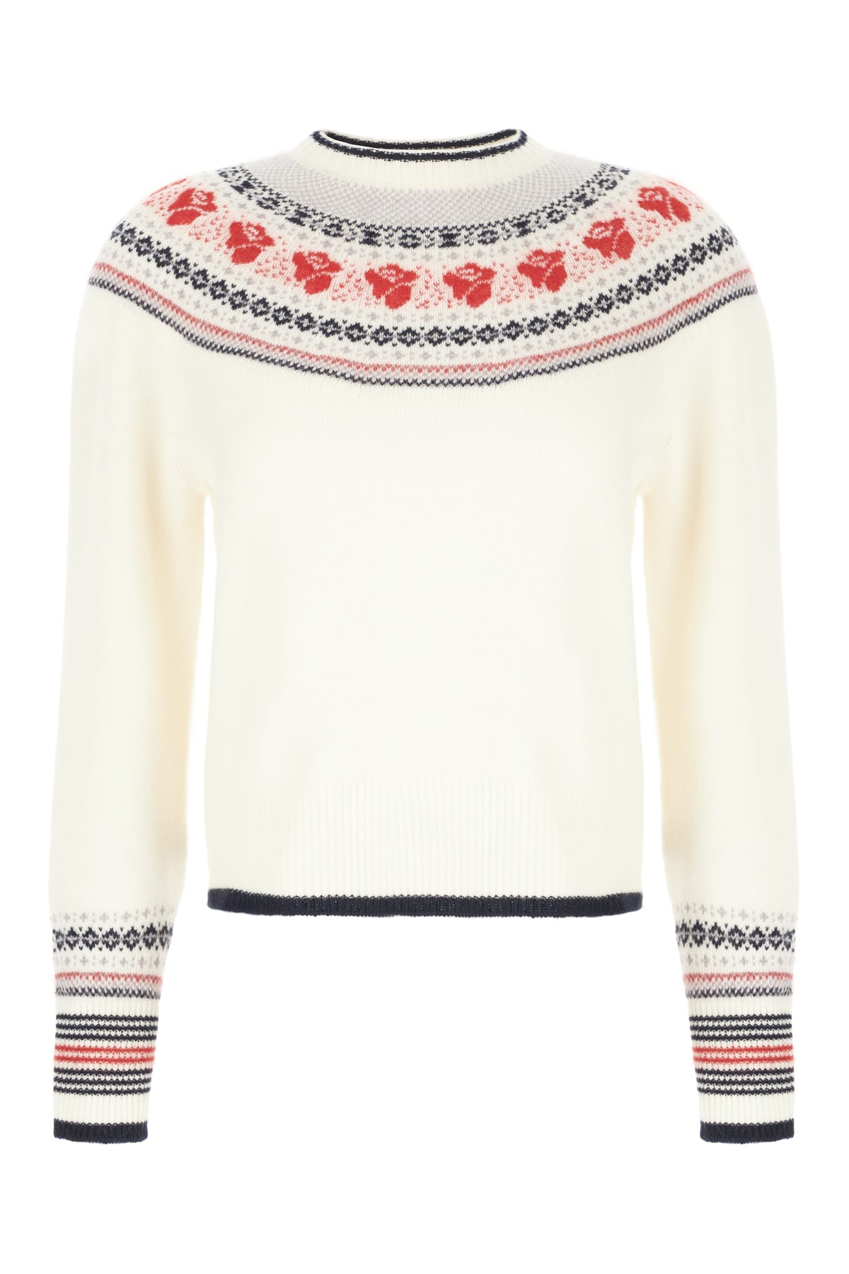 Thom Browne Embroidered Wool Blend Sweater In White