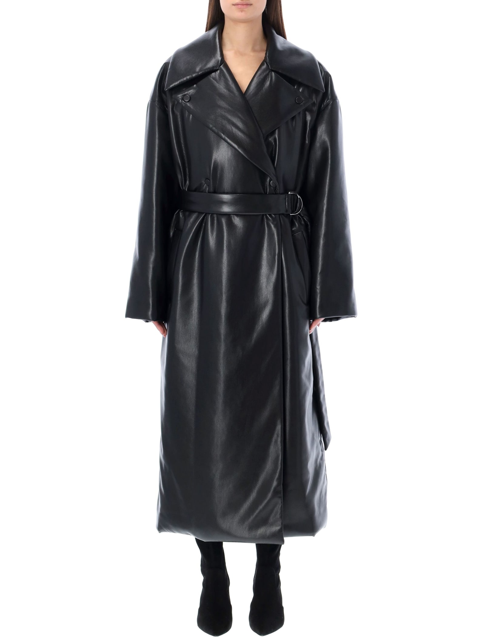 Nanushka Liano Belted Padded Recycled-vegan Leather Jacket In Black