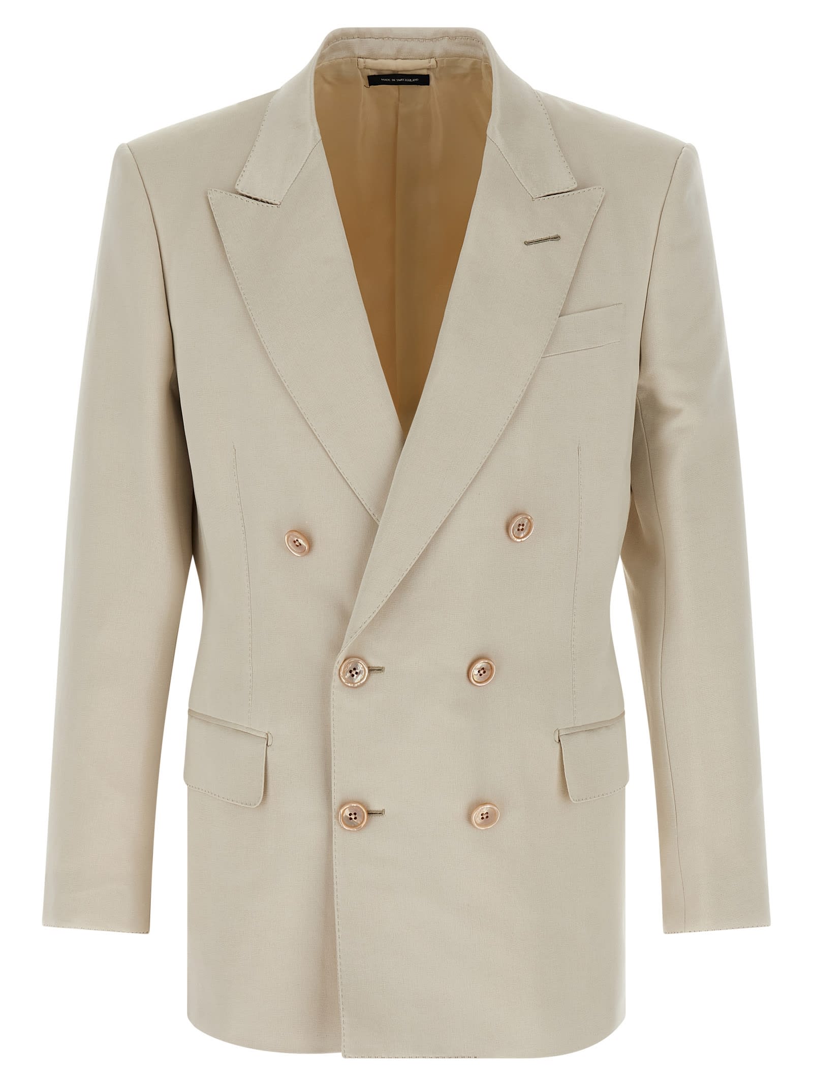Tom Ford Double-breasted Tailored Blazer Featuring Back Vent In Neutral